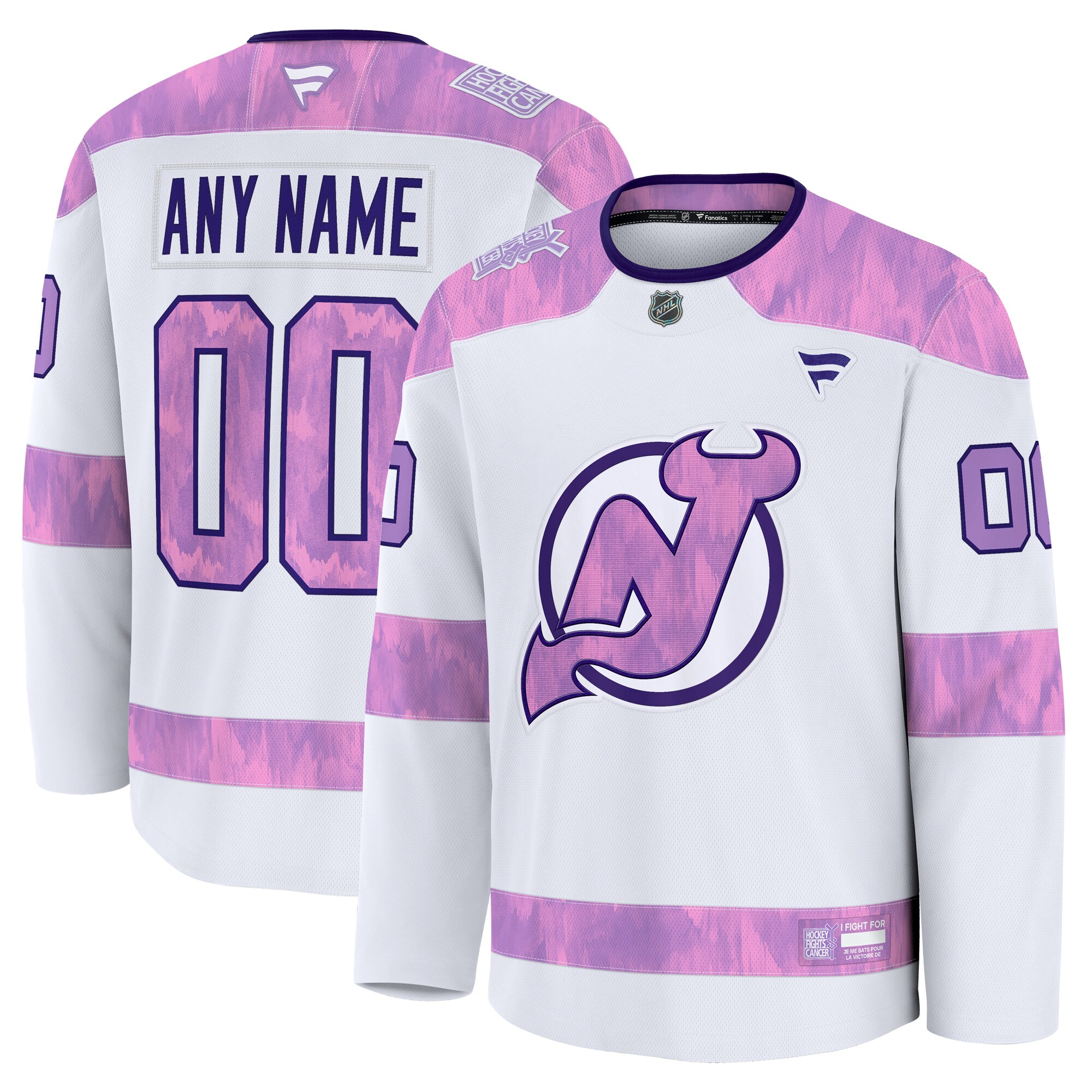 Men's New Jersey Devils White 2024 Hockey Fights Cancer Custom Practice Jersey - JS891