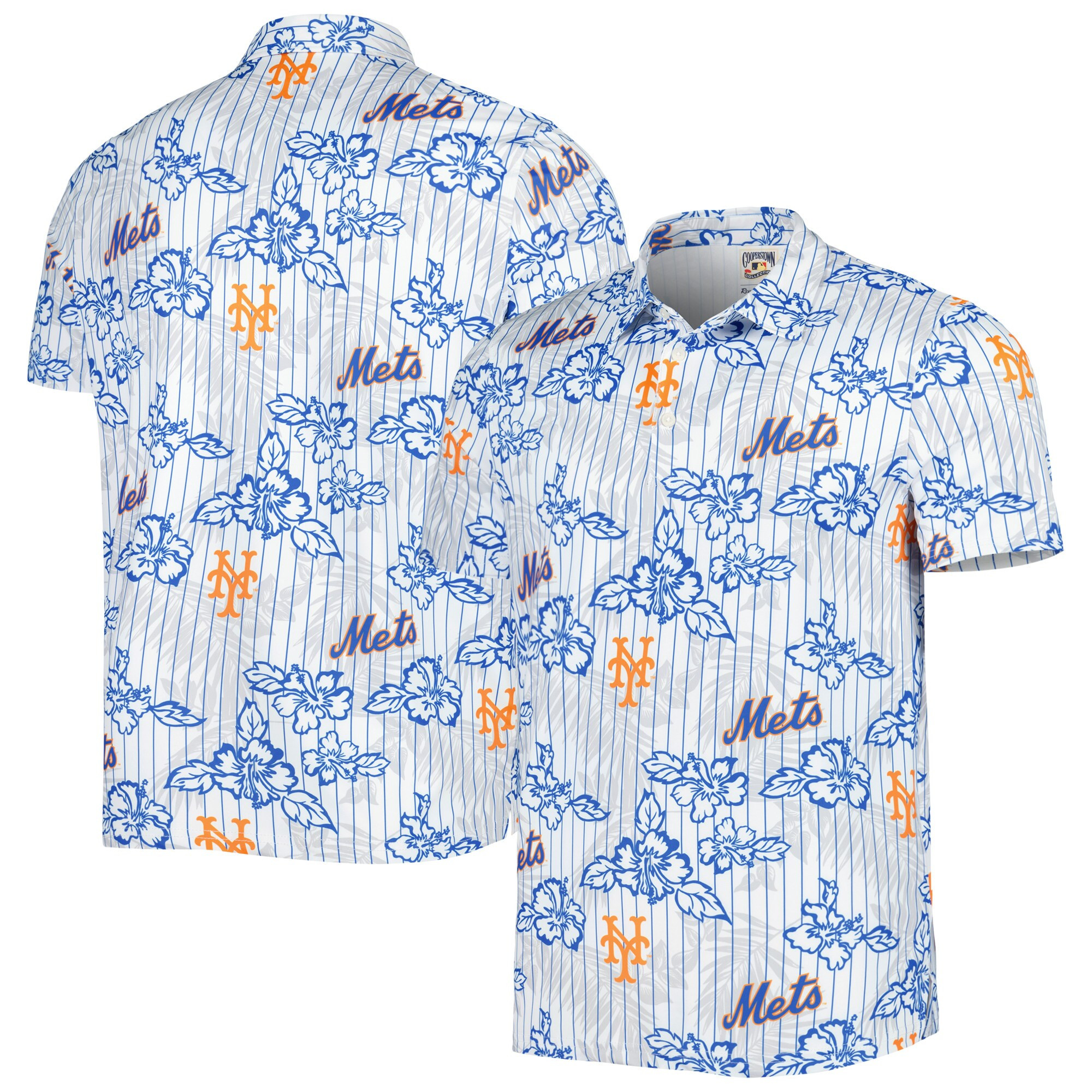 Mens New York Mets Reyn Spooner White Cooperstown Collection Puamana Print Polo Shirt Merch Gift For MLB Supporters