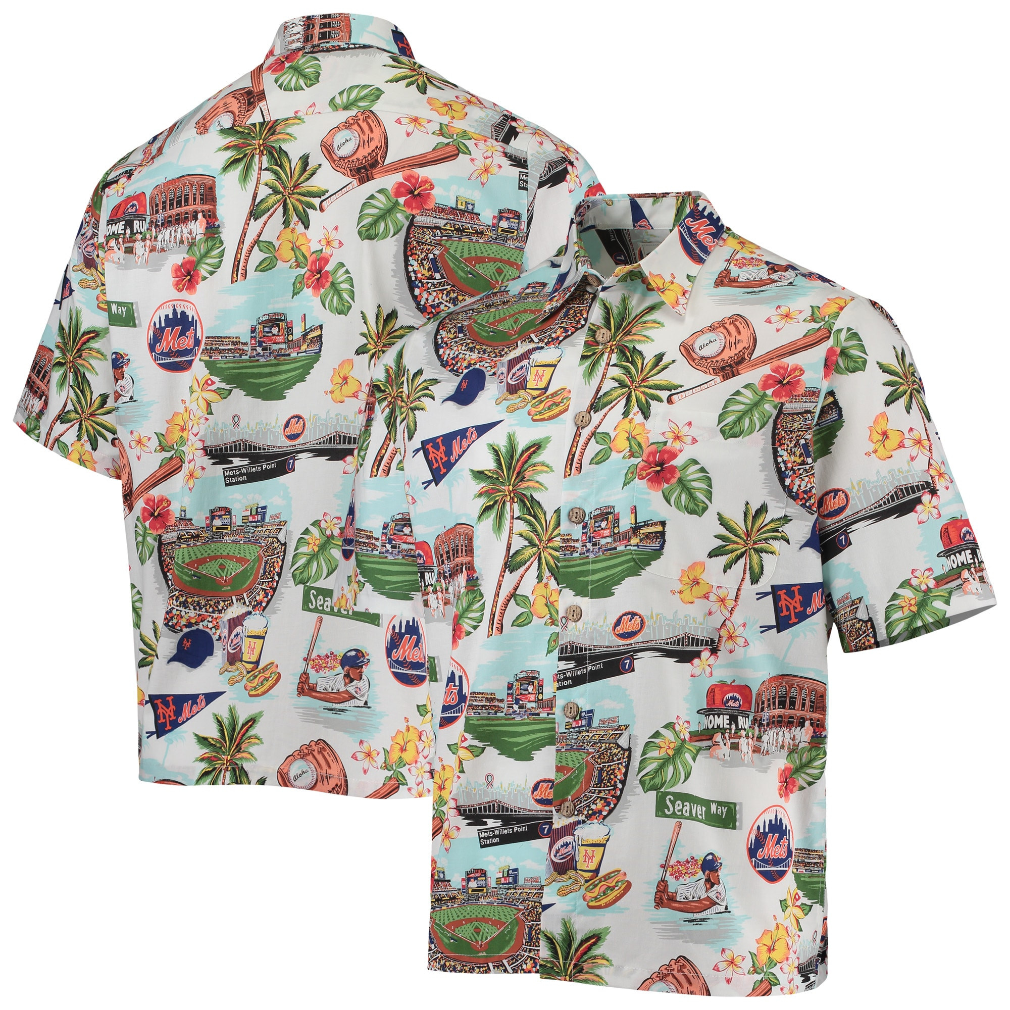 Mens New York Mets Reyn Spooner White Scenic Hawaiian Shirt Merch Gift For Baseball Fans