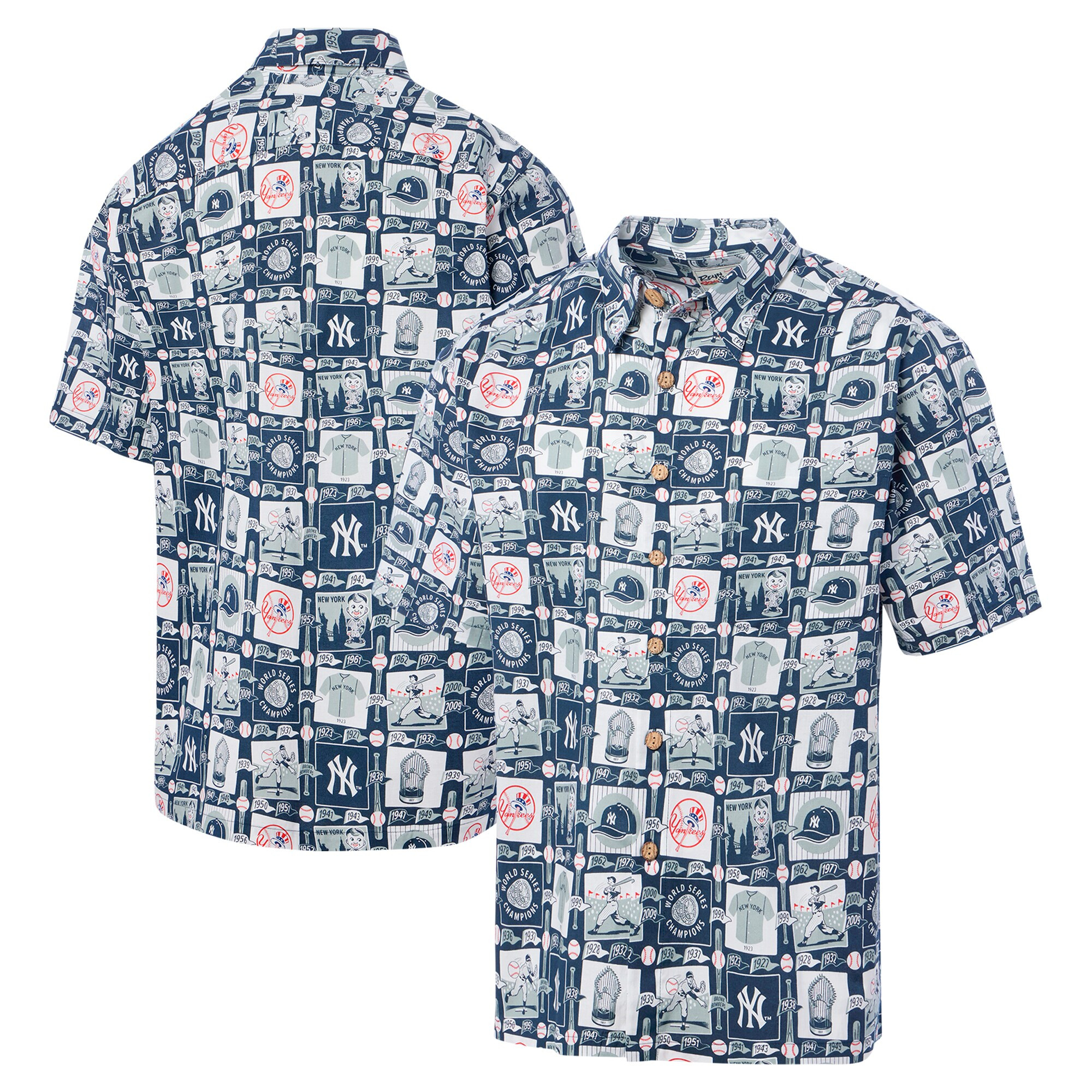 Mens New York Yankees Reyn Spooner Navy Champions Scenic Hawaiian Shirt Merch Gift For MLB Supporters