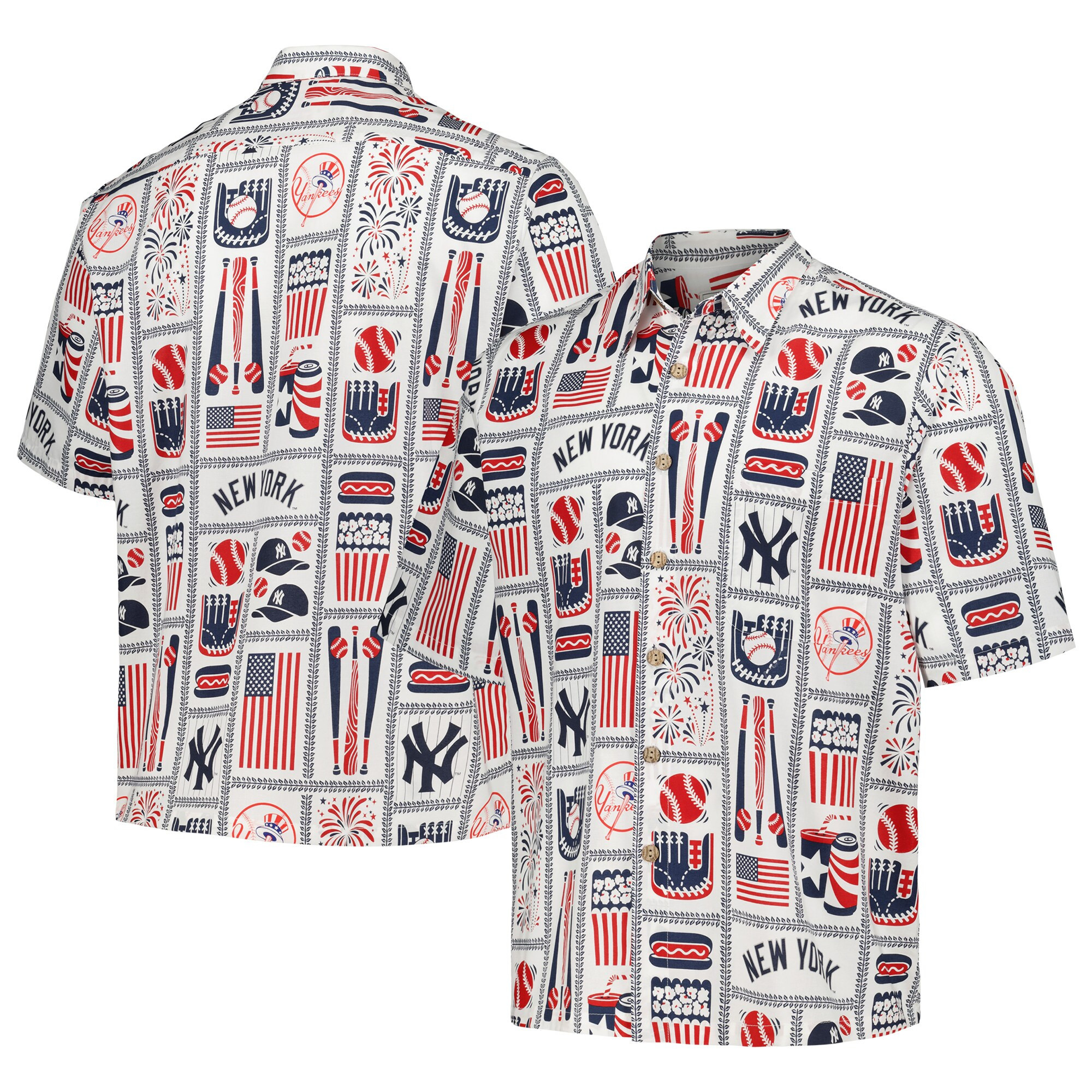 Mens New York Yankees Reyn Spooner White Americana Hawaiian Shirt Merch Gift For MLB Supporters