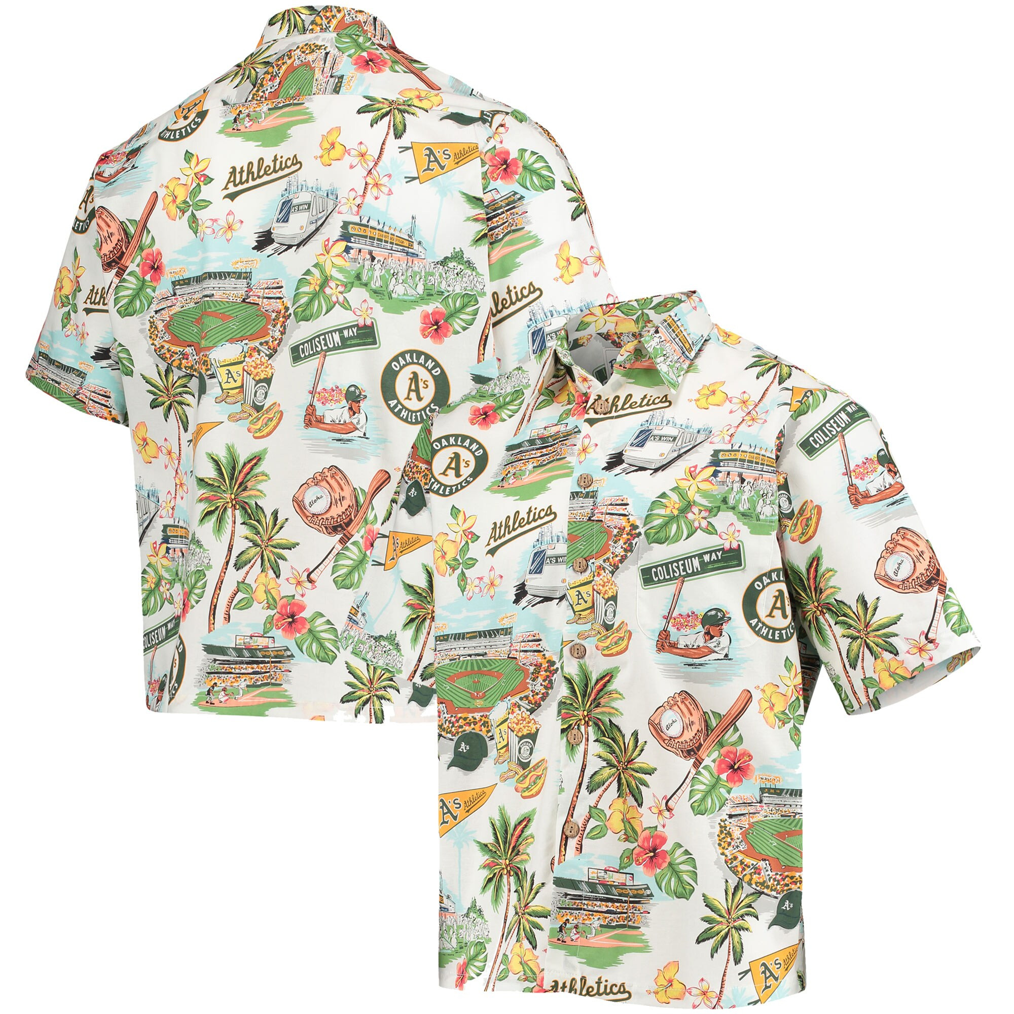 Mens Oakland Athletics Reyn Spooner White Scenic Hawaiian Shirt Merch Gift For Game Day Fans