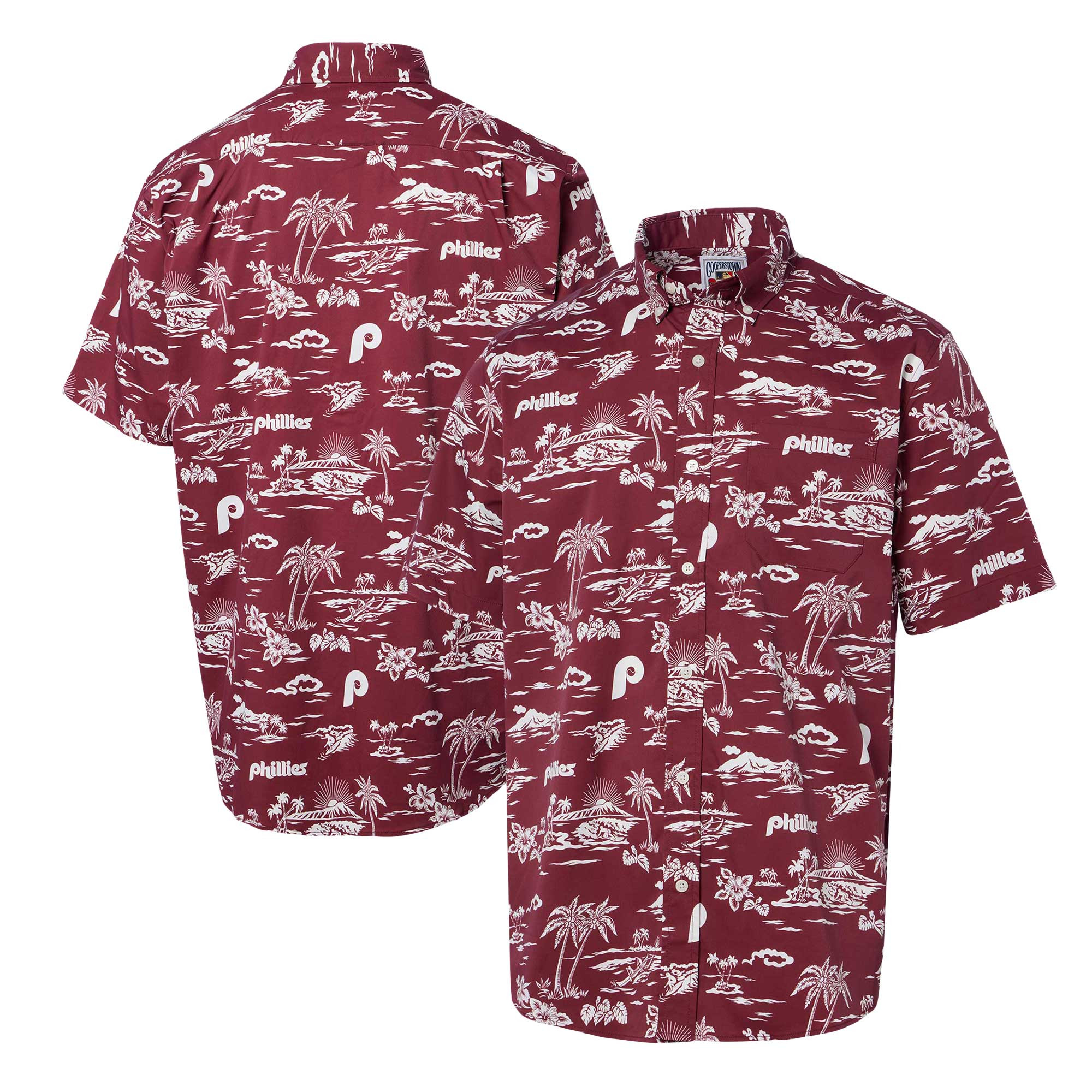 Mens Philadelphia Phillies Reyn Spooner Burgundy Cooperstown Hawaiian Shirt Merch Gift For Every Fan