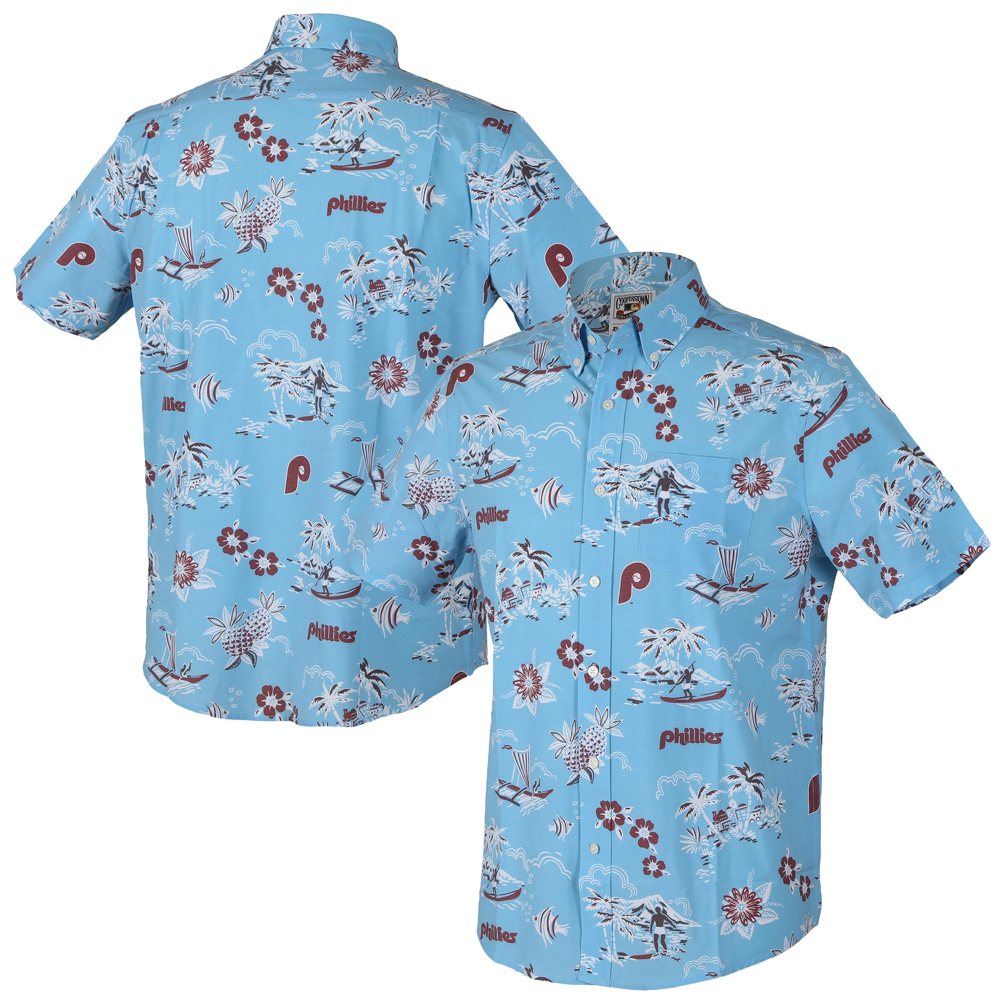 Mens Philadelphia Phillies Reyn Spooner Light Blue Hawaiian Shirt Merch Gift For Classic Baseball Fans