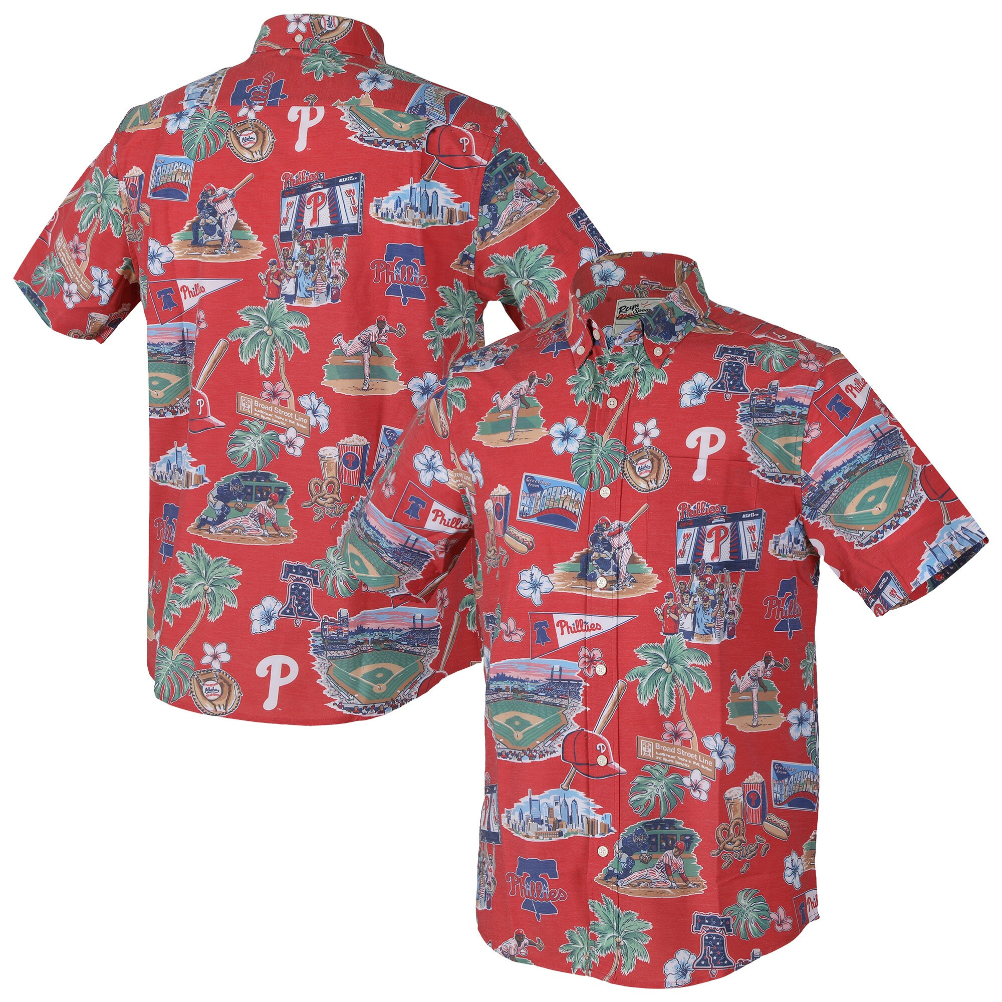 Mens Philadelphia Phillies Reyn Spooner Red Scenic Hawaiian Shirt Fan Merch Gift