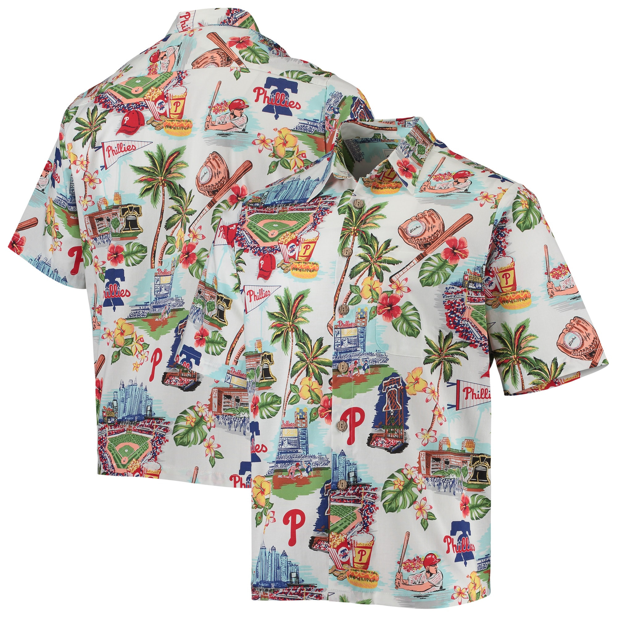 Mens Philadelphia Phillies Reyn Spooner White Scenic Hawaiian Shirt Fan Merch Gift