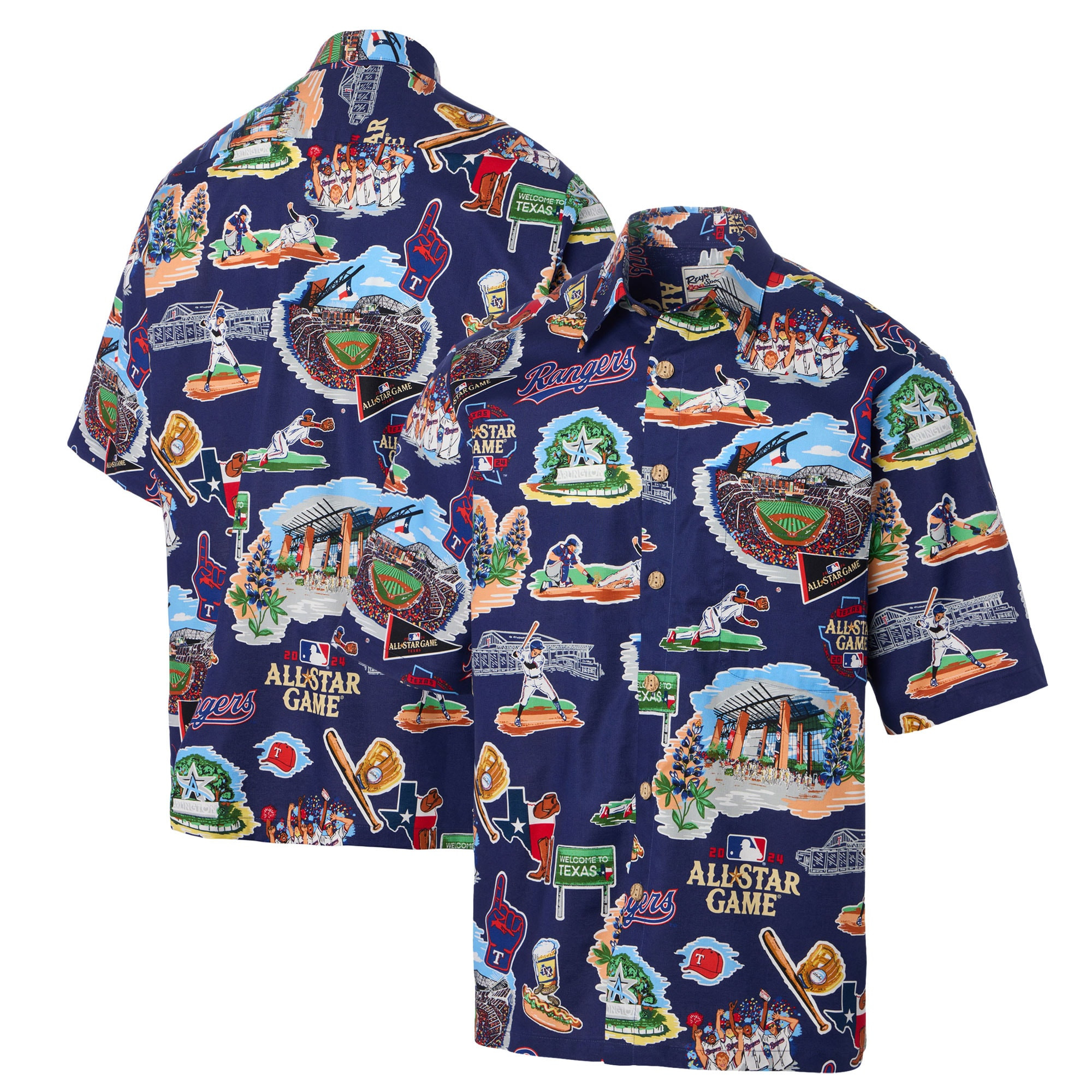 Mens Reyn Spooner Navy 2024 Mlb Allstar Game Hawaiian Shirt Merch Gift For Big Game Fans