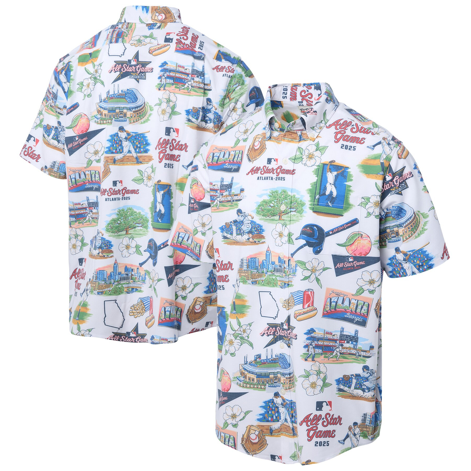 Mens Reyn Spooner White 2025 Mlb Allstar Game Scenic Triblend Hawaiian Shirt Merch Gift For Team Pride