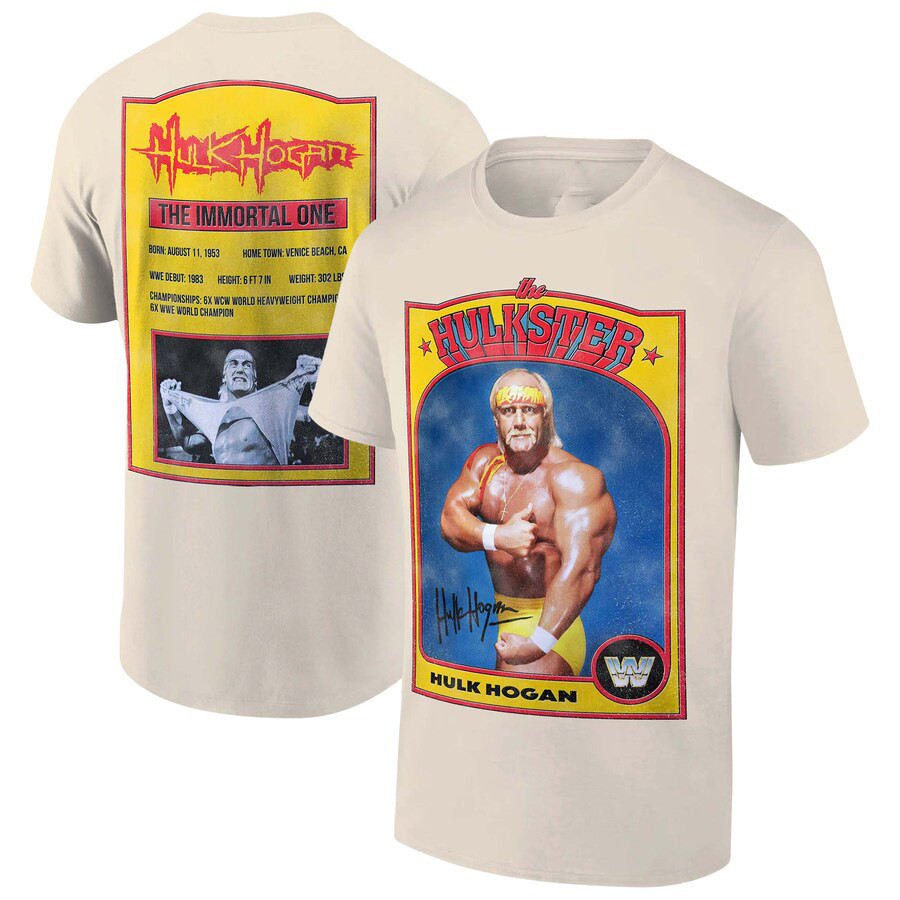Men's Ripple Junction Tan Hulk Hogan Hulkster Vintage Sports Card T-shirt Gift For Fans