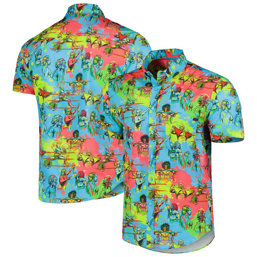 Men's Rsvlts Light Blue Hulk Hogan Vs Ultimate Warrior Button-down Shirt Gift For True Fans