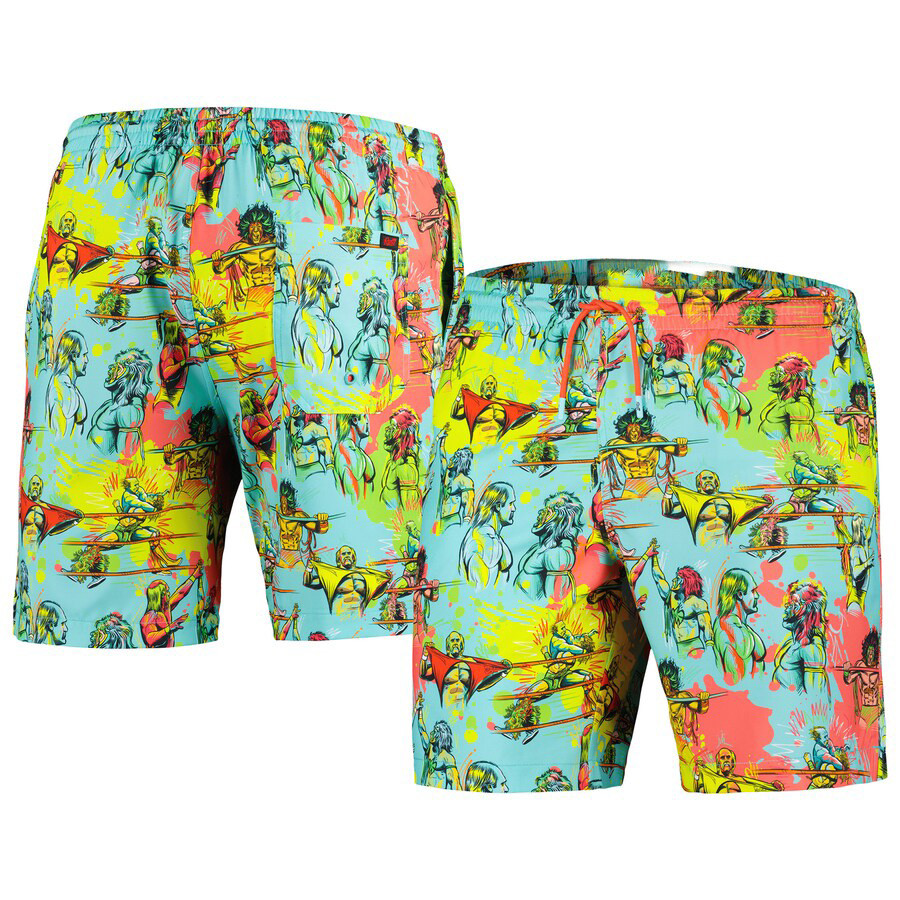 Men's Rsvlts Light Blue Hulk Hogan Vs. The Ultimate Warrior Hybrid Swim Shorts RIP Hulk Hogan Merch