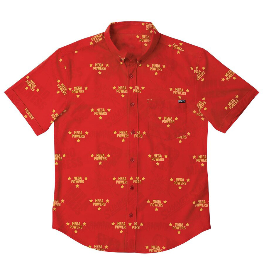 Men's Rsvlts Red Hulk Hogan Mega Powers Kunuflex Button-down Short Sleeve Shirt Fan Tribute Merch