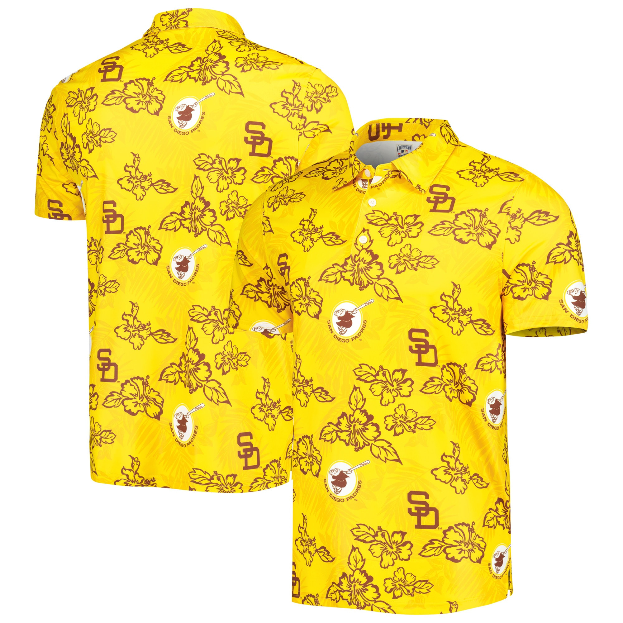 Mens San Diego Padres Reyn Spooner Gold Cooperstown Collection Puamana Print Polo Merch Gift For Loyal Fans