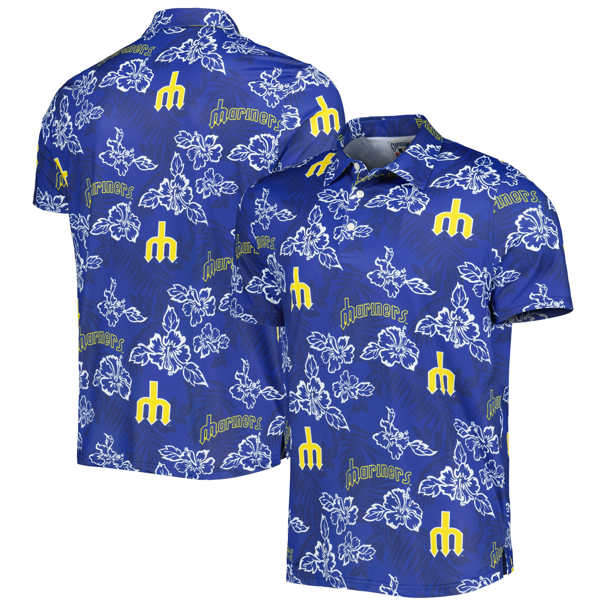Mens Seattle Mariners Reyn Spooner Navy Cooperstown Collection Puamana Print Polo Merch Gift For Dad