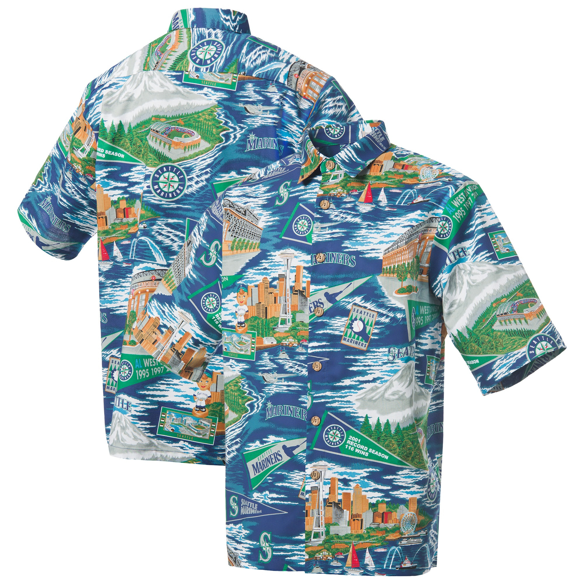 Mens Seattle Mariners Reyn Spooner White Scenic Hawaiian Shirt Merch Gift For The Baseball-Obsessed