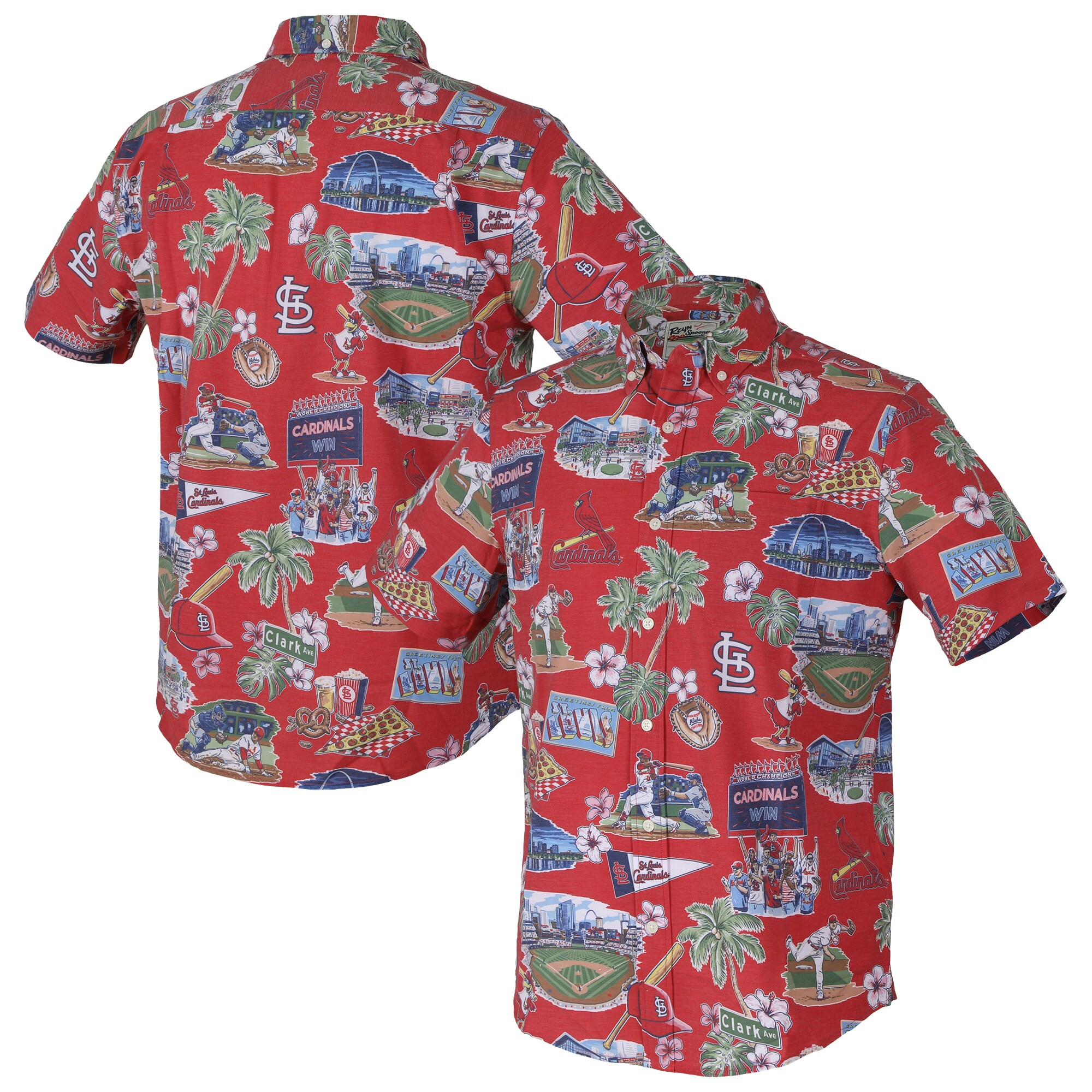 Mens St Louis Cardinals Reyn Spooner Red Scenic Triblend Performance Hawaiian Shirt Merch Gift For Aloha Vibes