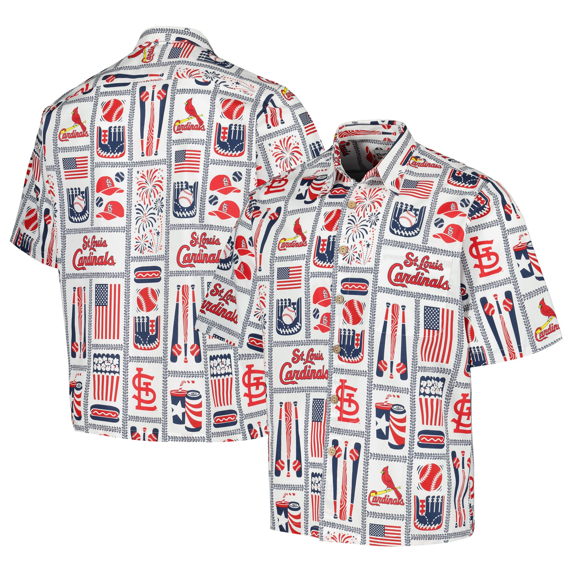 Mens St Louis Cardinals Reyn Spooner White Americana Hawaiian Shirt Merch Gift For Vacation Style