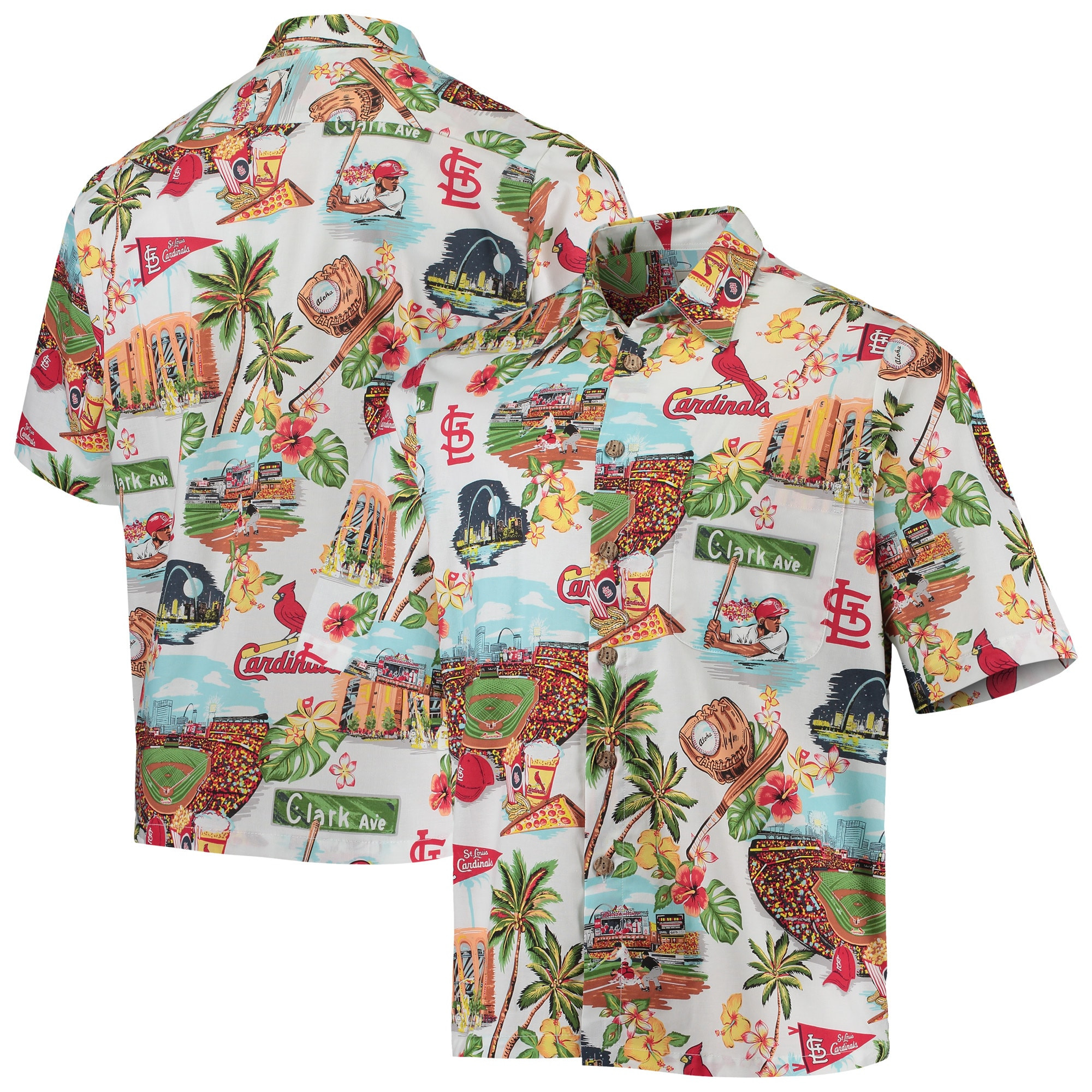 Mens St Louis Cardinals Reyn Spooner White Logo Scenic Hawaiian Shirt Merch Gift