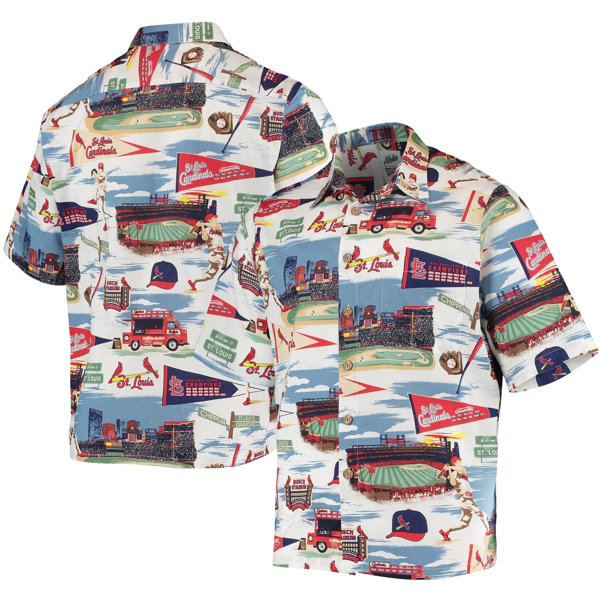 Mens St Louis Cardinals Reyn Spooner White Scenic Hawaiian Shirt Merch Gift