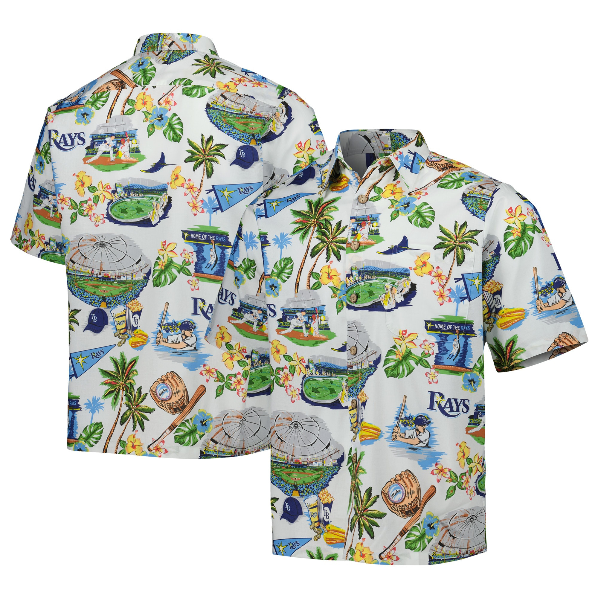 Mens Tampa Bay Rays Reyn Spooner White Scenic Hawaiian Shirt Merch Gift
