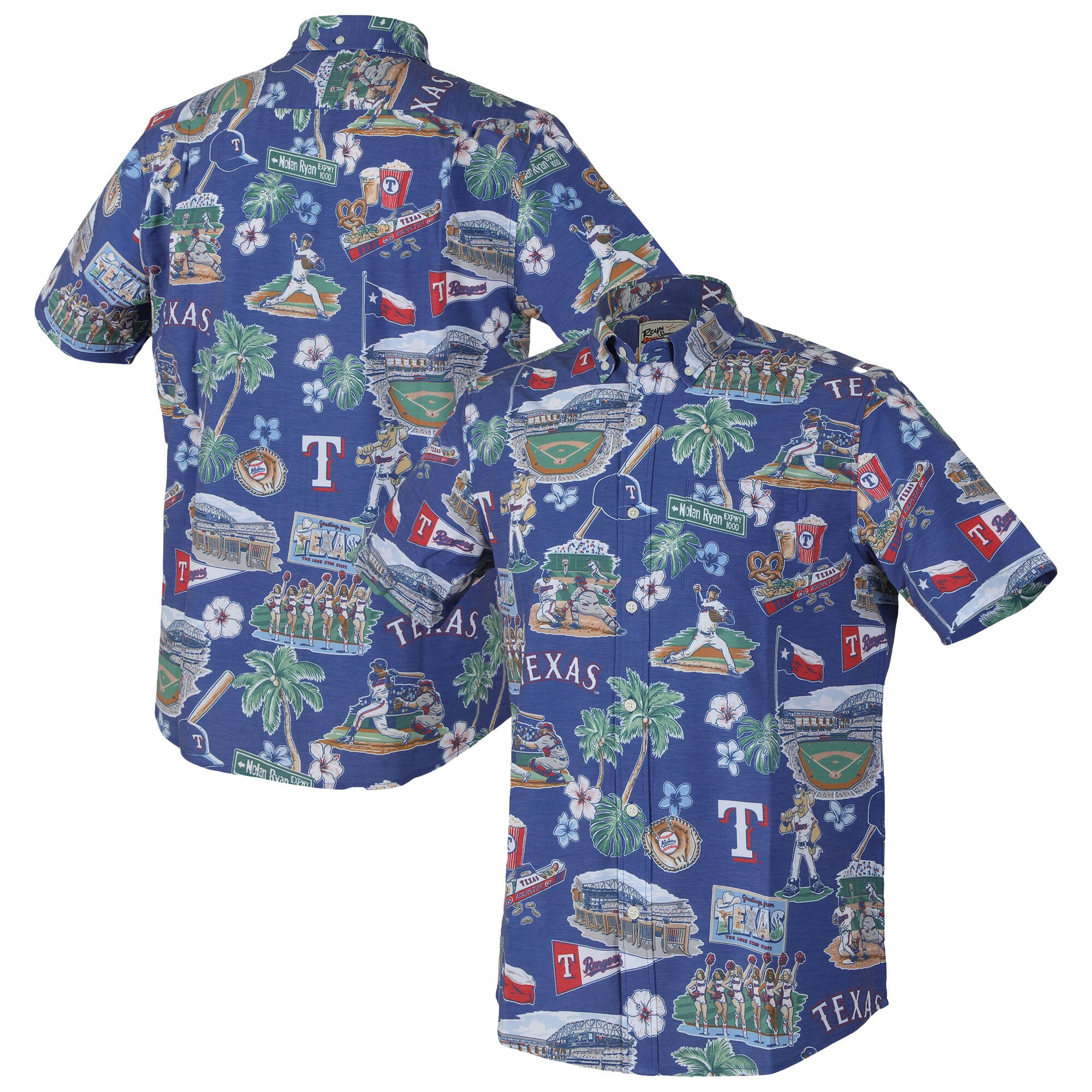 Mens Texas Rangers Reyn Spooner Royal Scenic Triblend Performance Hawaiian Shirt Merch Gift