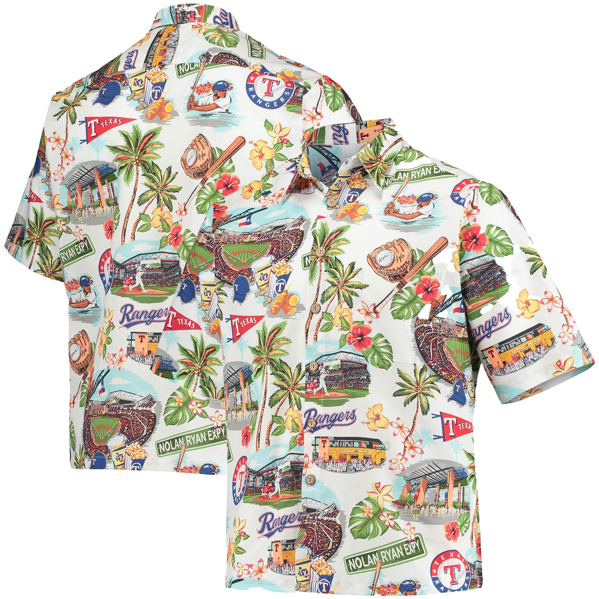 Mens Texas Rangers Reyn Spooner White Scenic Hawaiian Shirt Merch Gift