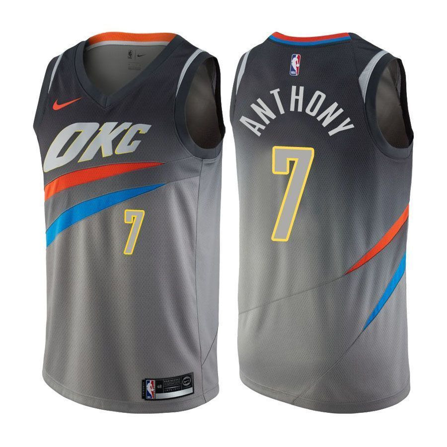 Men's Thunder Male Carmelo Anthony 7 City Edition Gray Jersey - JS660