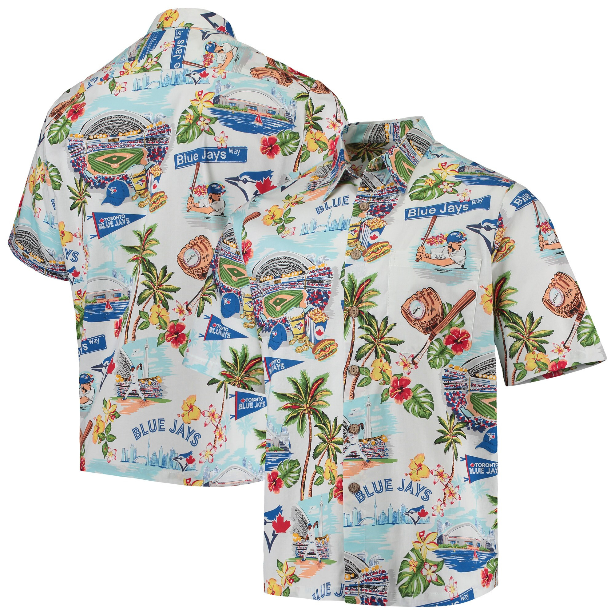 Mens Toronto Blue Jays Reyn Spooner White Scenic Floral Baseball Shirt Merch Gift