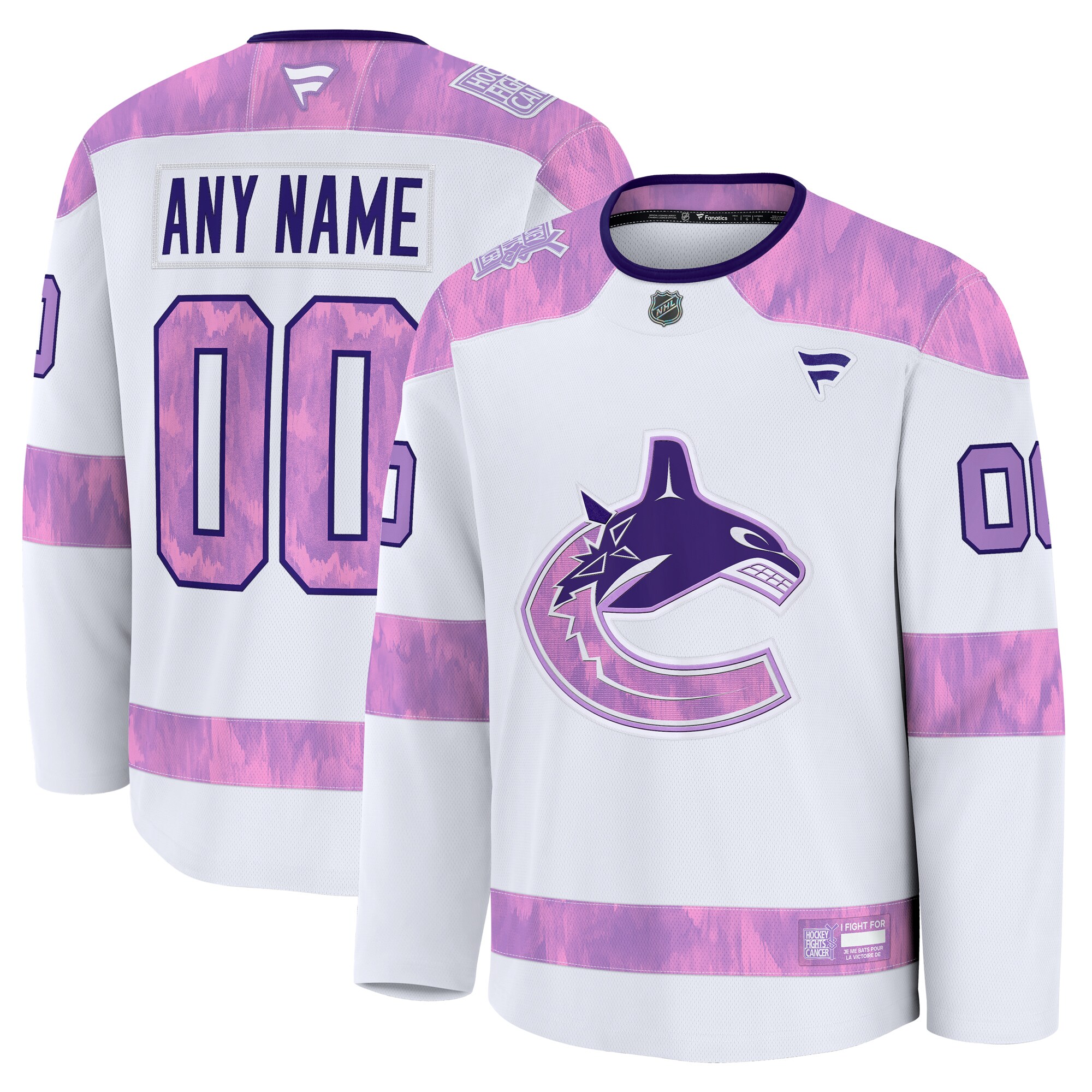 Men's Vancouver Canucks White 2024 Hockey Fights Cancer Custom Practice Jersey - JS335