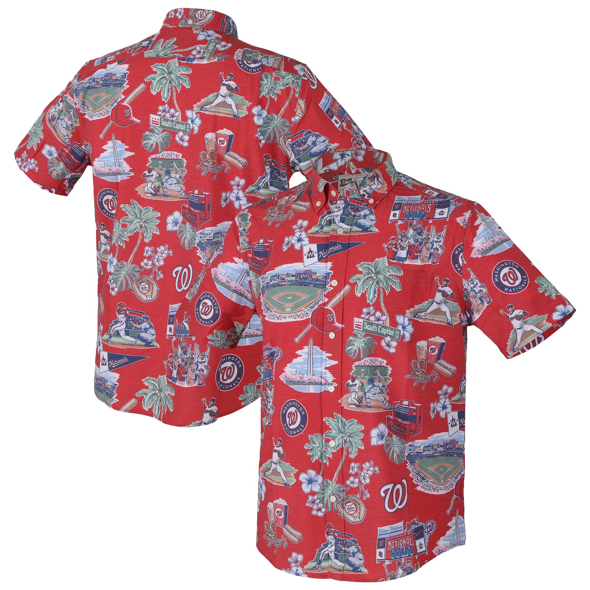 Mens Washington Nationals Reyn Spooner Red Scenic Baseball Aloha Shirt Merch Gift