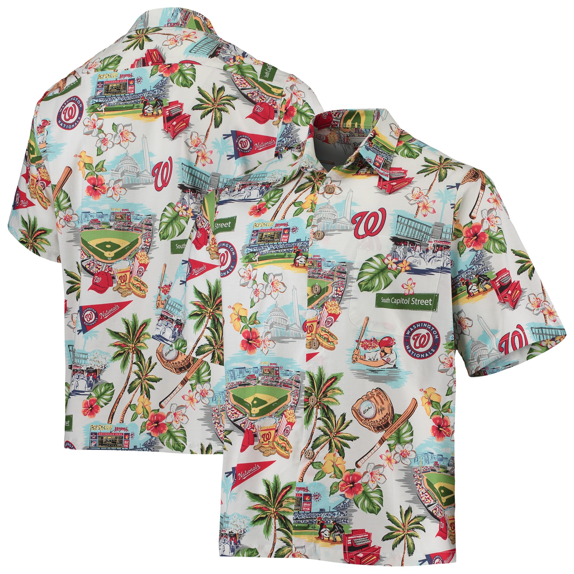 Mens Washington Nationals Reyn Spooner White Scenic Game Day Hawaiian Shirt Merch Gift