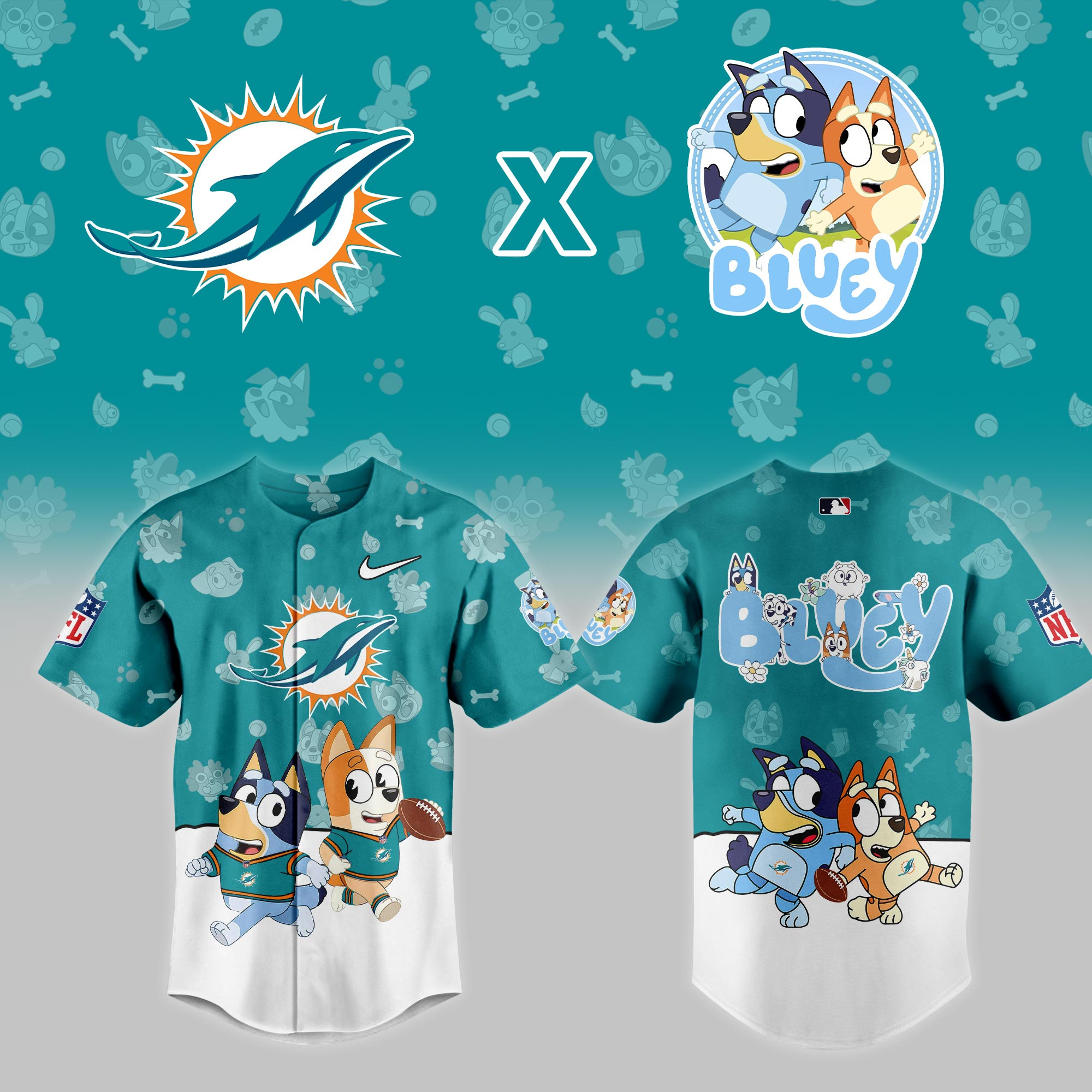 Miami Dolphins Nfl X Bluey Night Baseball Jersey For Fans