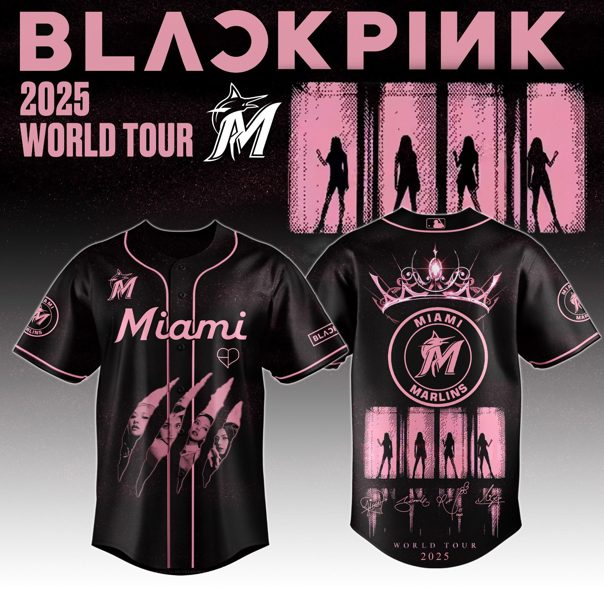 Miami Marlins Mlb X Black Pink World Tour Baseball Jersey For Fans Marlins Merch