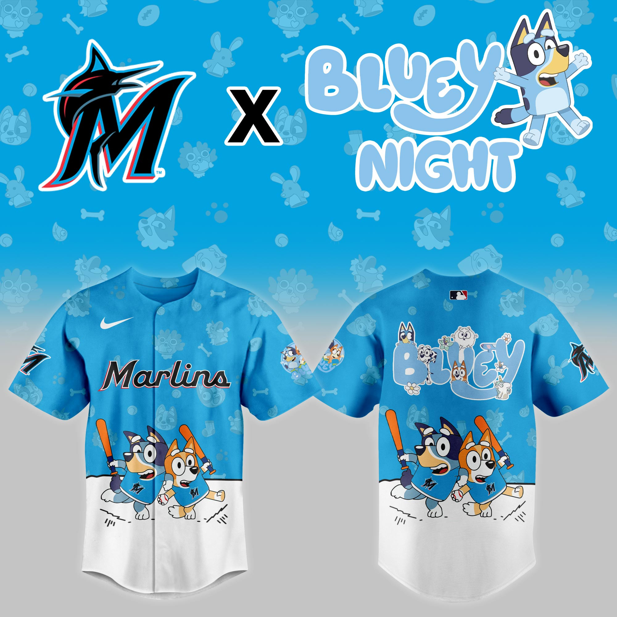 Miami Marlins Mlb X Bluey Night Baseball Jersey For Fan