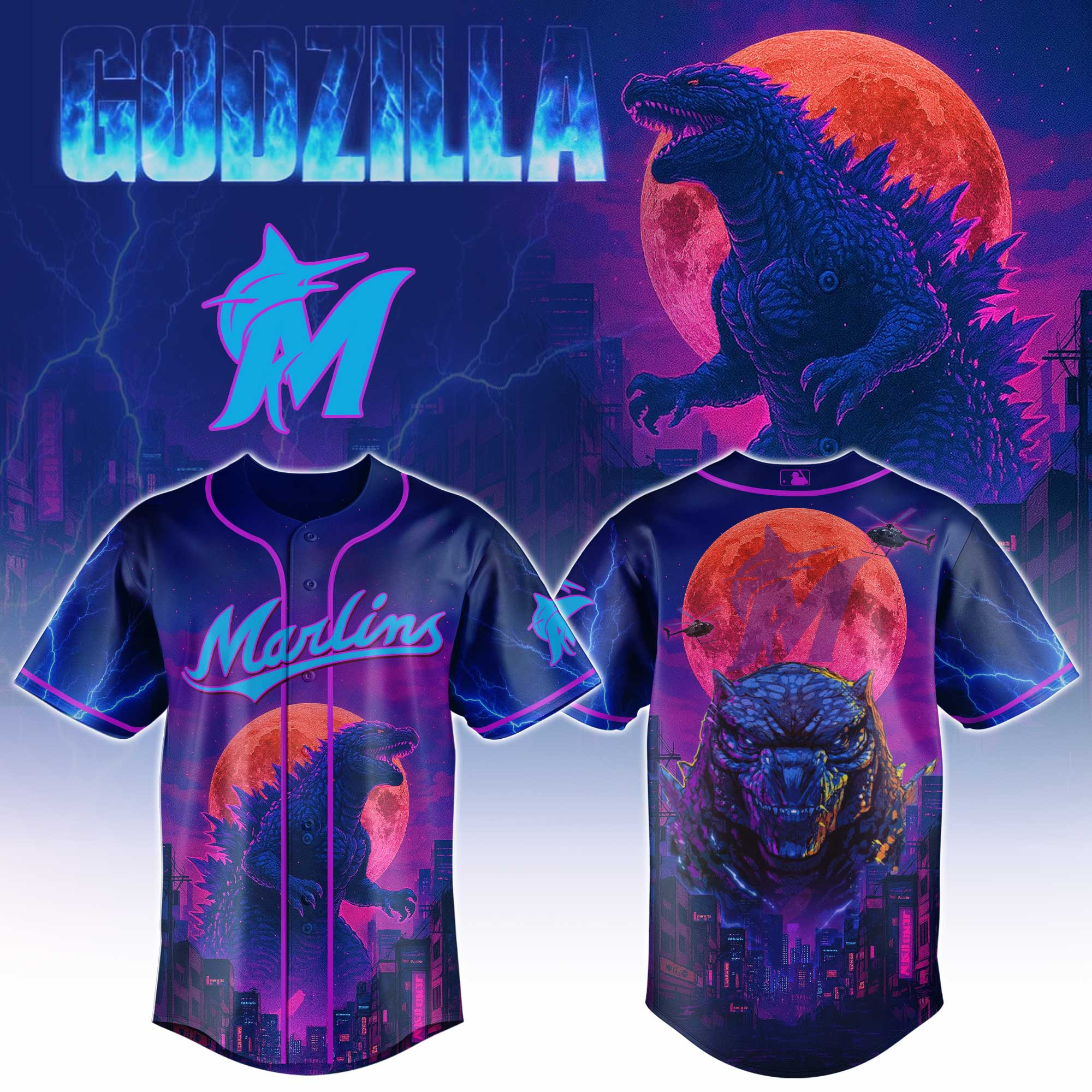 Miami Marlins Mlb X Godzilla Baseball Jersey For Fans