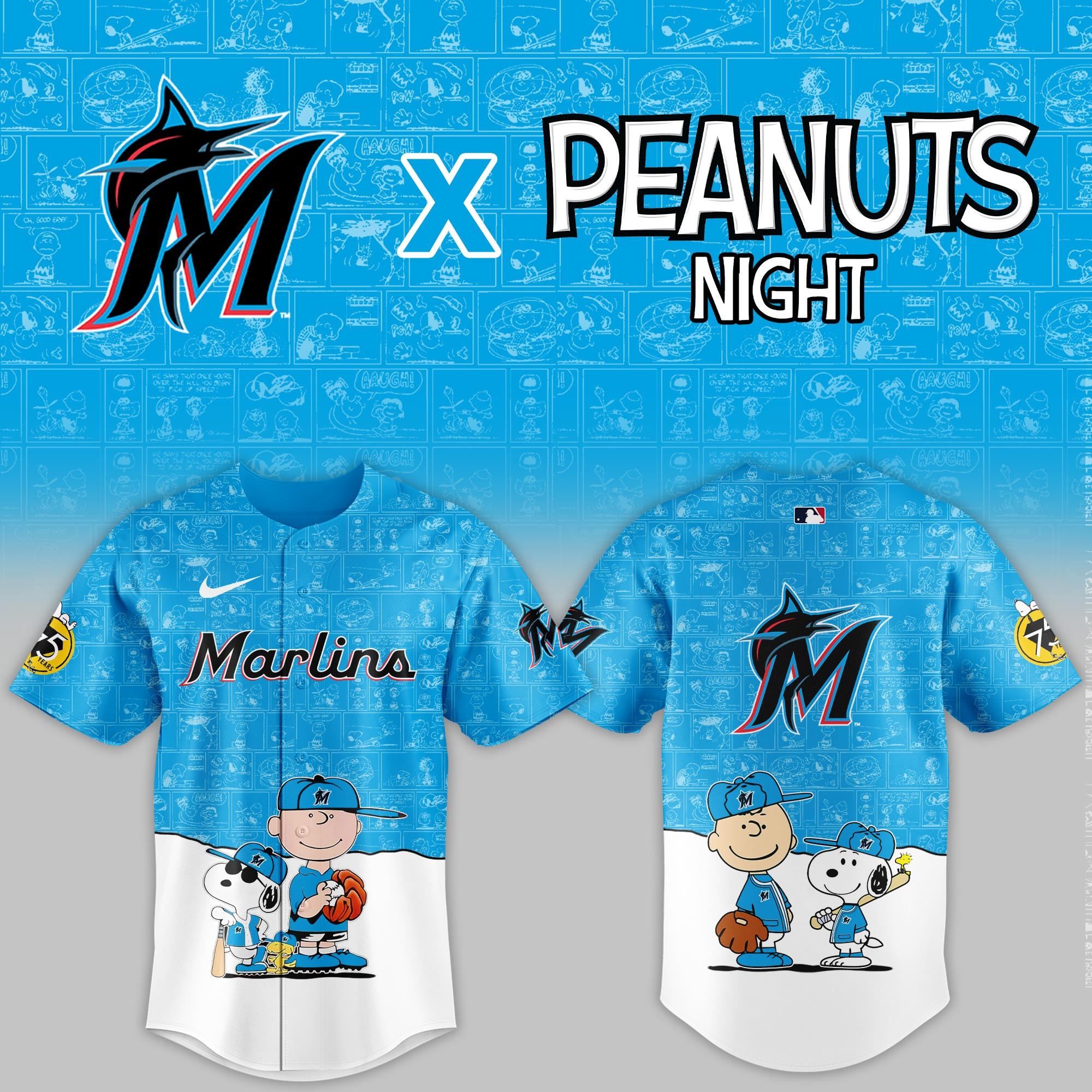 Miami Marlins Mlb X Peanuts Night Baseball Jersey For Fan