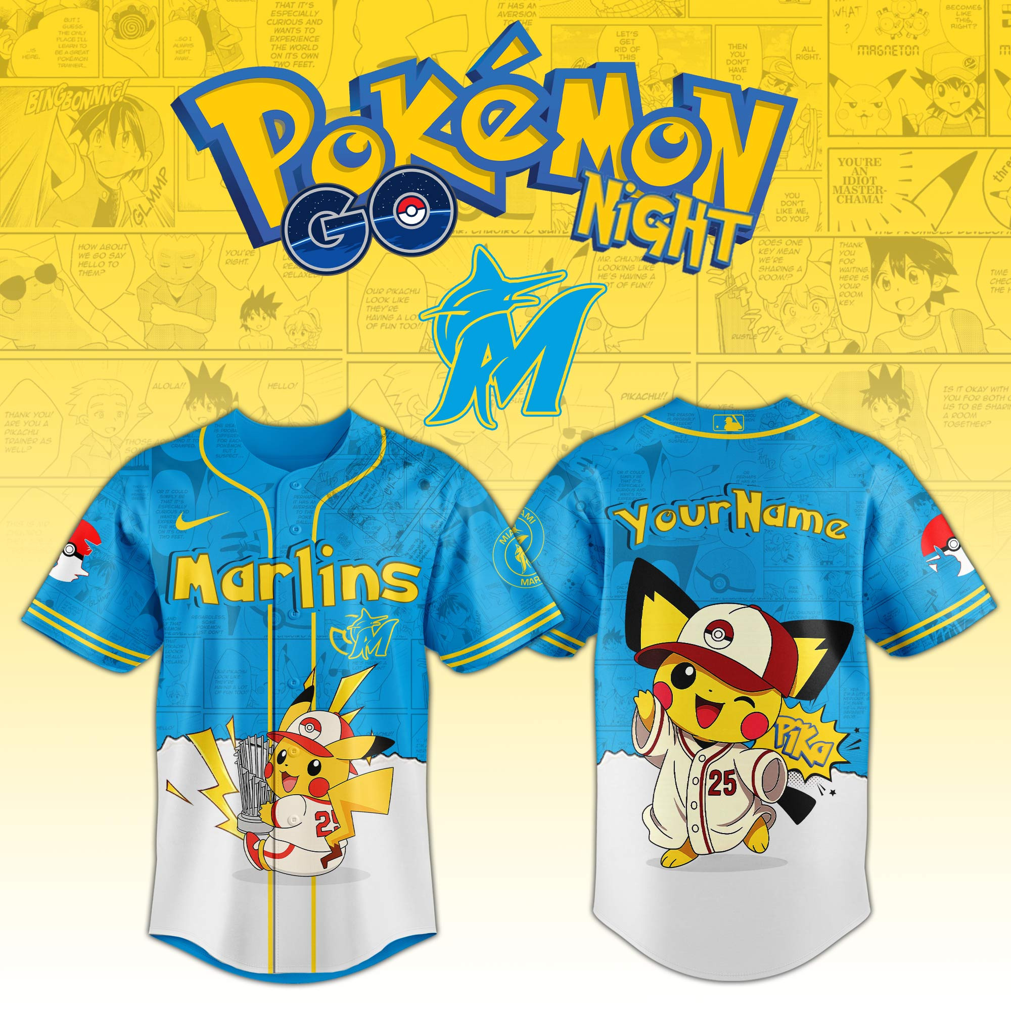 Miami Marlins Mlb X Pokemon Go Night Personalized Baseball Jersey For Fans