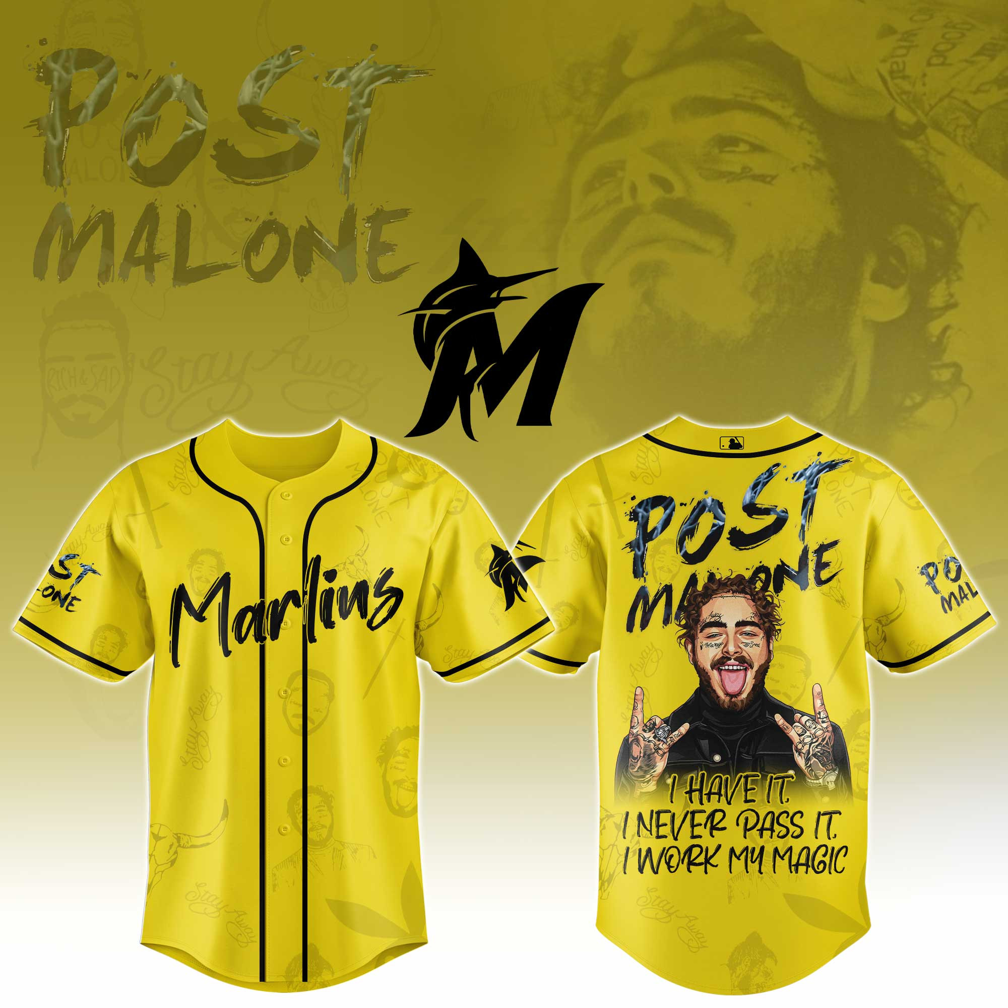Miami Marlins Mlb X Post Malone Tour Baseball Jersey For Fans