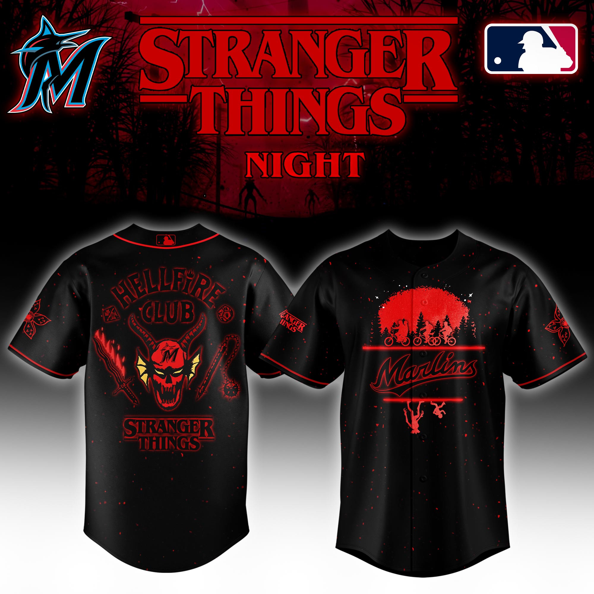 Miami Marlins Mlb X Stranger Things Night Baseball Jersey For Fans