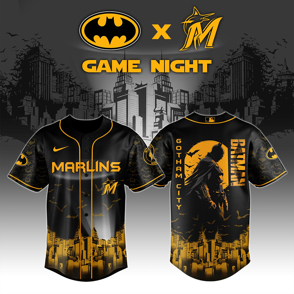 Miami Marlins x DC Batman Game Night Jersey Best Gifts For Baseball Fans