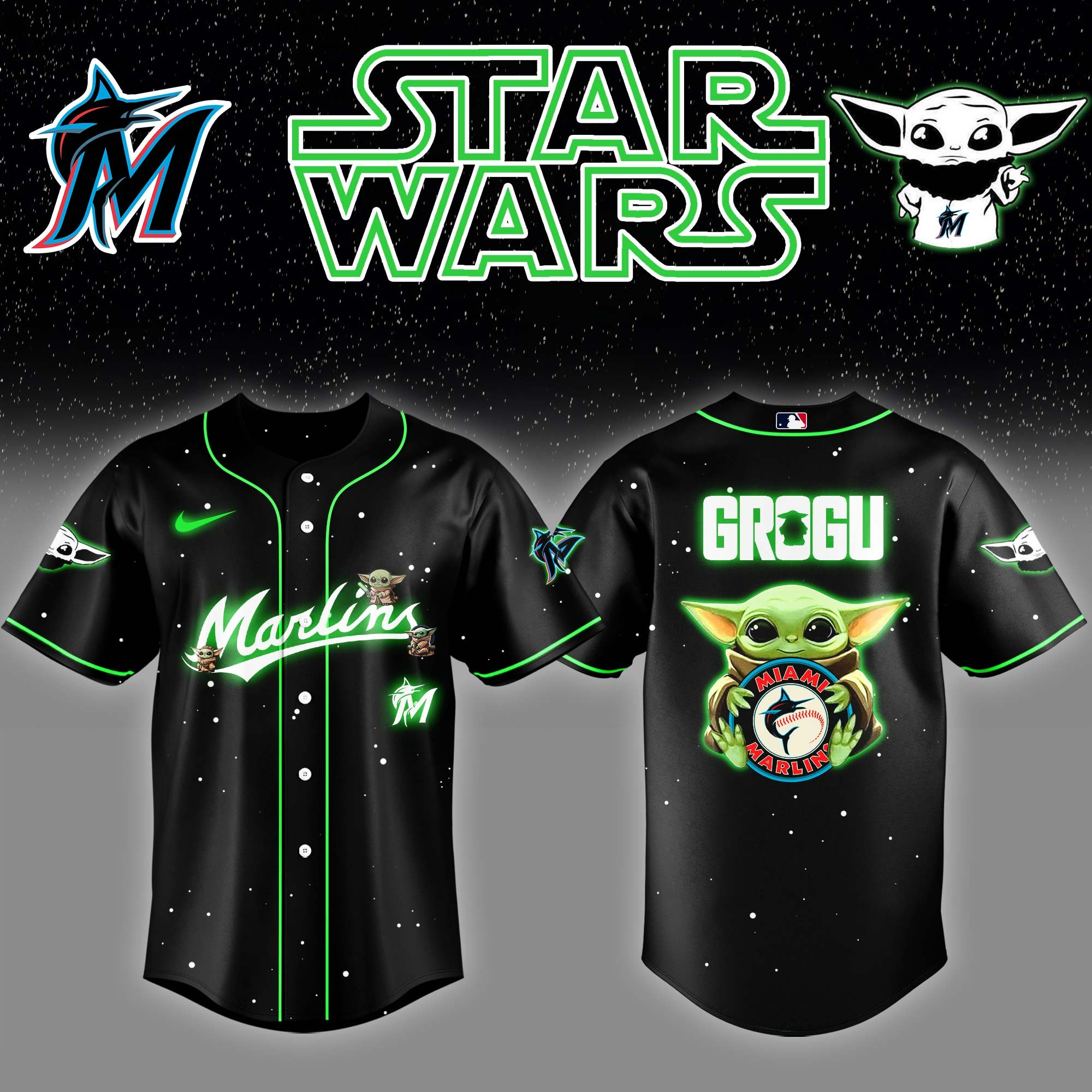 Miami Marlins x Star Wars Grogu Night Baseball Jersey Best Gifts For Baseball Lovers