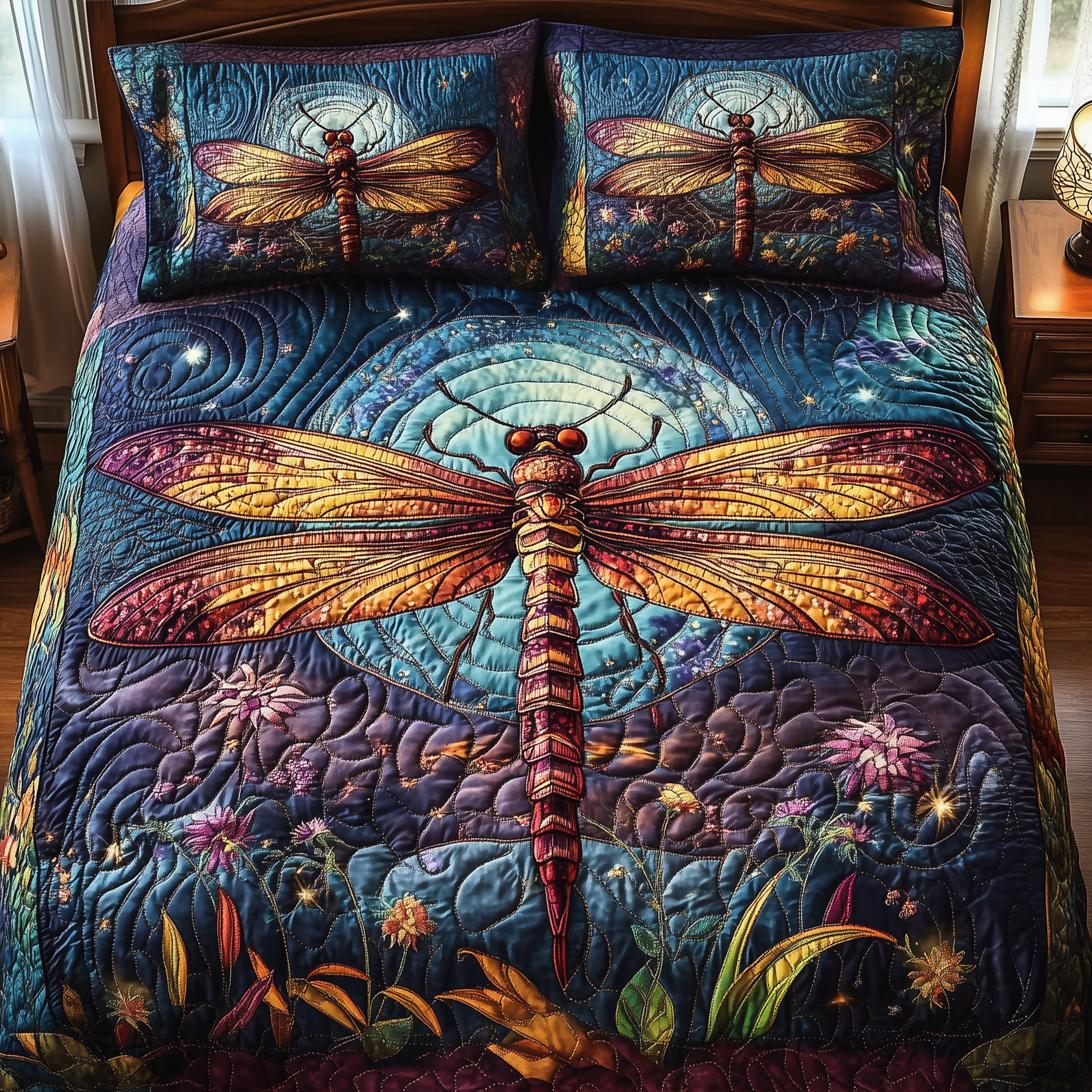 Midnight Mistique Dragonfly Quilted Bedding Set Great Mother's Day Duvet Cover Set Dragon Gifts For Men