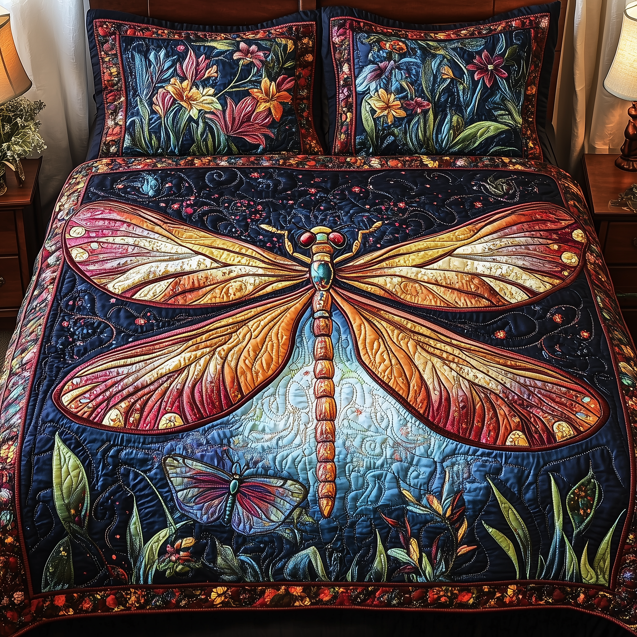Midnight Mistique Dragonfly Quilted Bedding Set Great Mother's Day Duvet Cover Set Unique Dragon Gifts