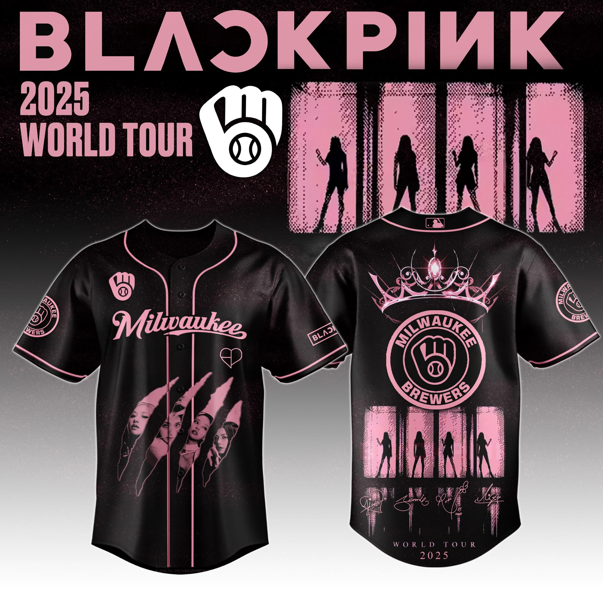 Milwaukee Brewers Mlb X Black Pink World Tour Baseball Jersey For Fans Brewers Merch