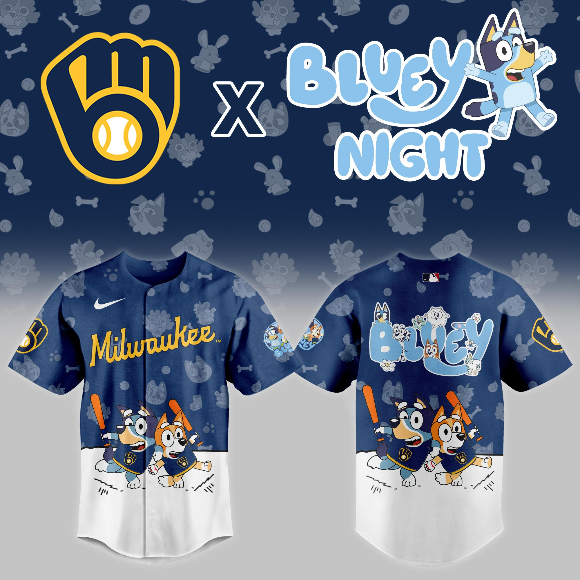 Milwaukee Brewers Mlb X Bluey Night Baseball Jersey For Fan