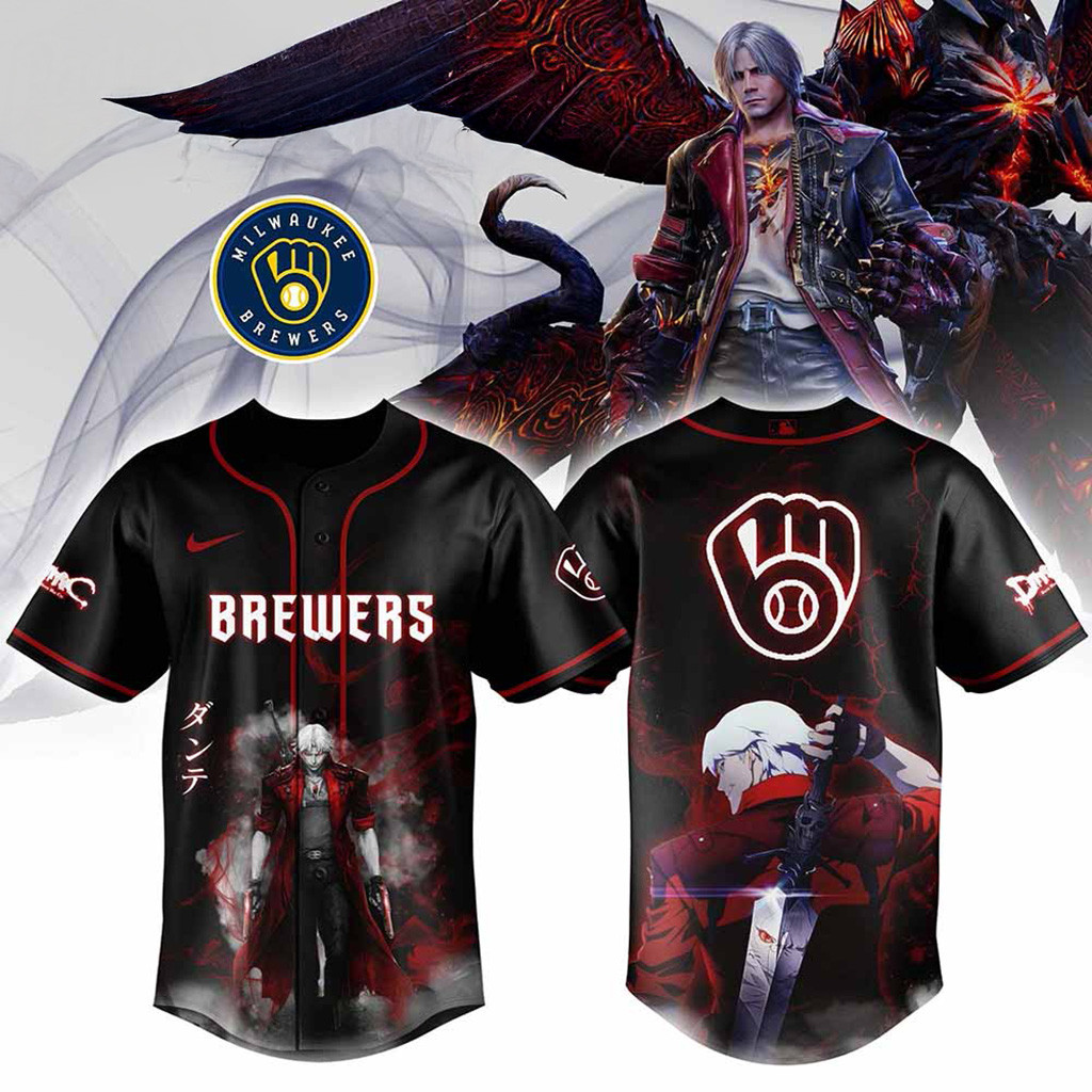 Milwaukee Brewers MLB X Dante Devil May Cry Baseball Jersey Milwaukee Brewers Merch Him Gifts