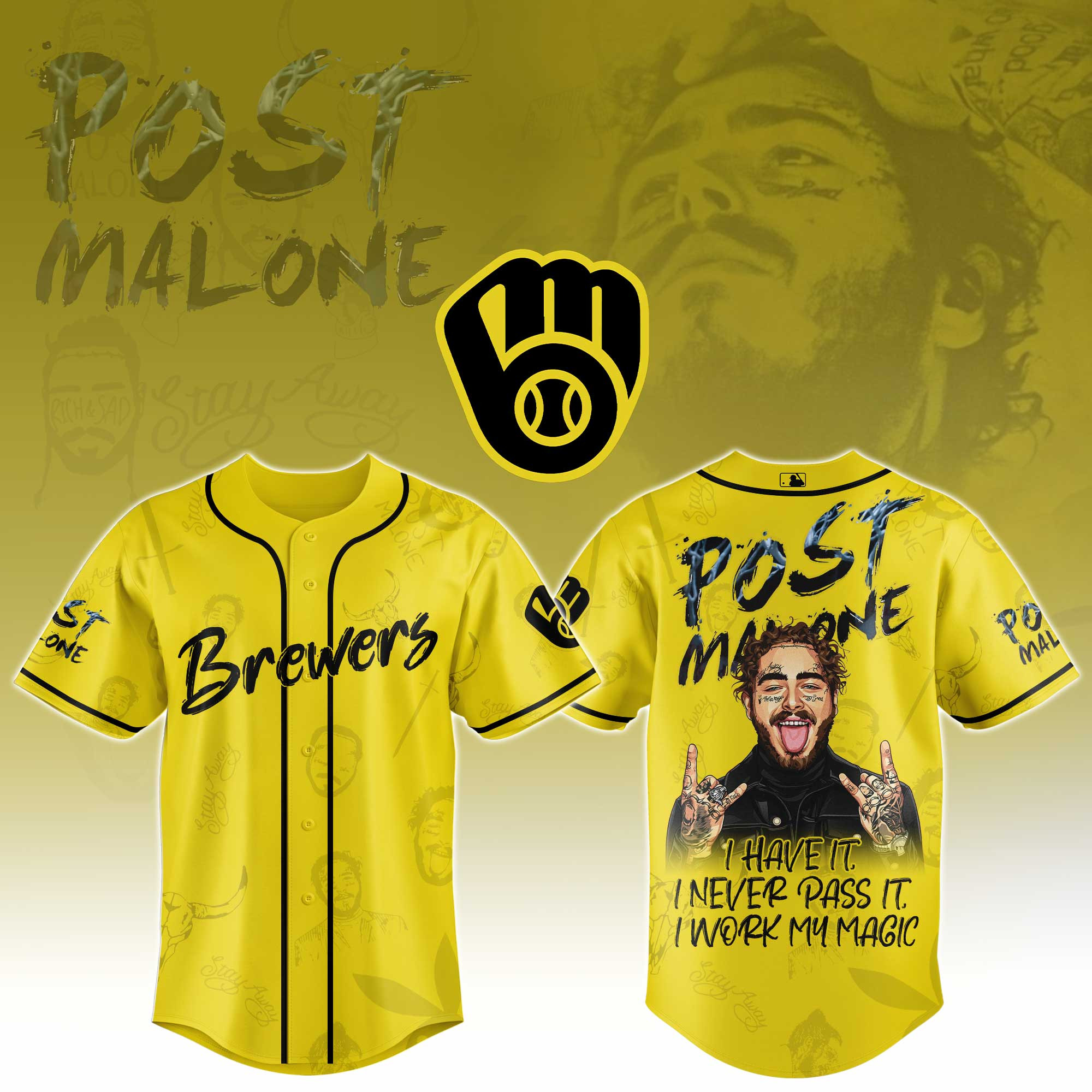 Milwaukee Brewers Mlb X Post Malone Tour Baseball Jersey For Fans