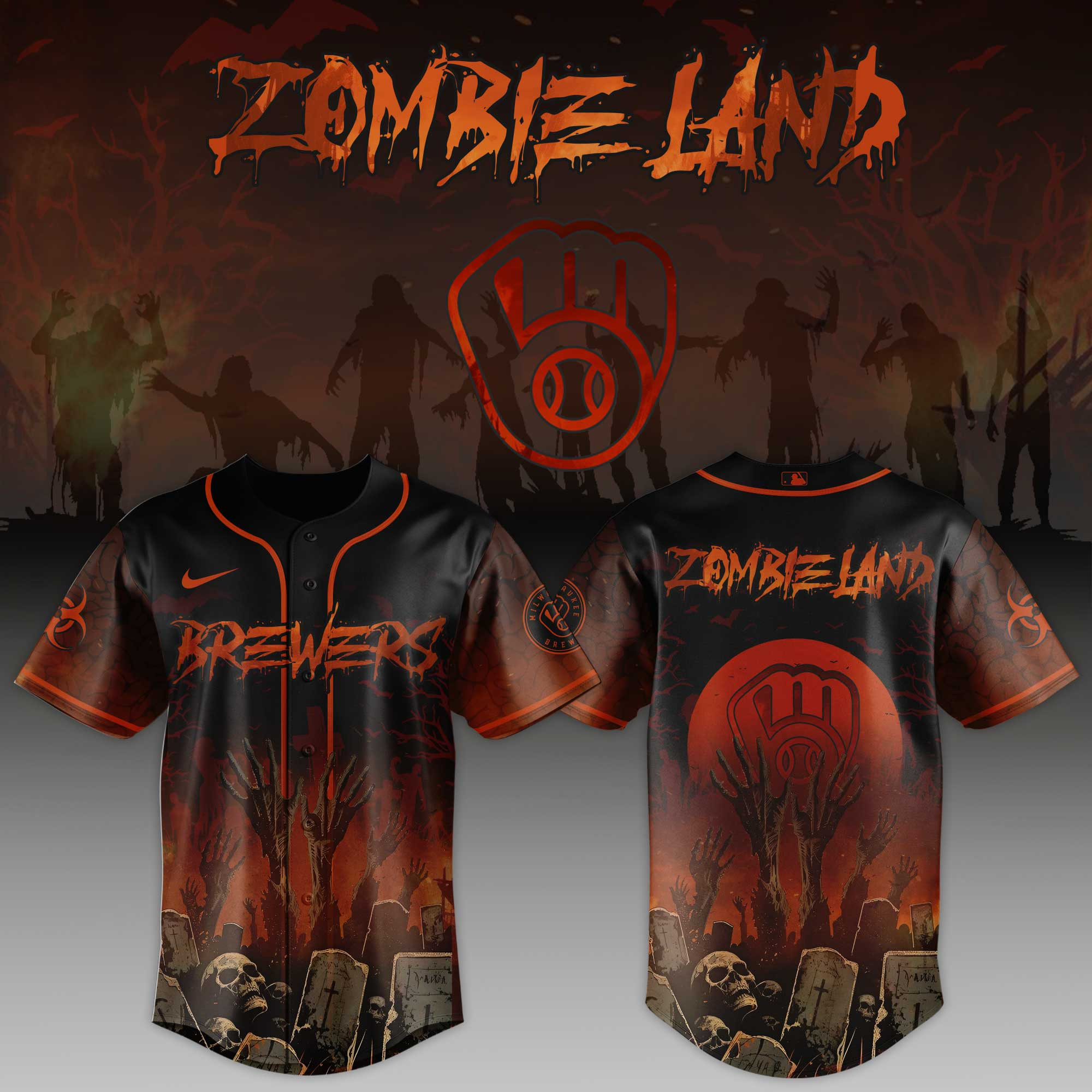 Milwaukee Brewers Mlb X Zombie Land Baseball Jersey For Fans