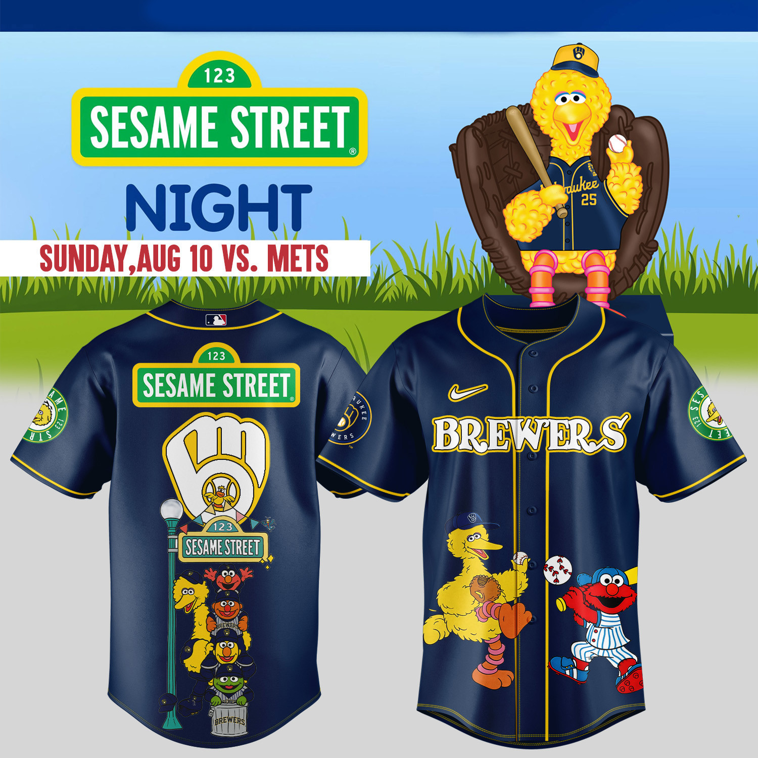 Milwaukee Brewers Sesame Street Night Jersey Fan Gift for Him