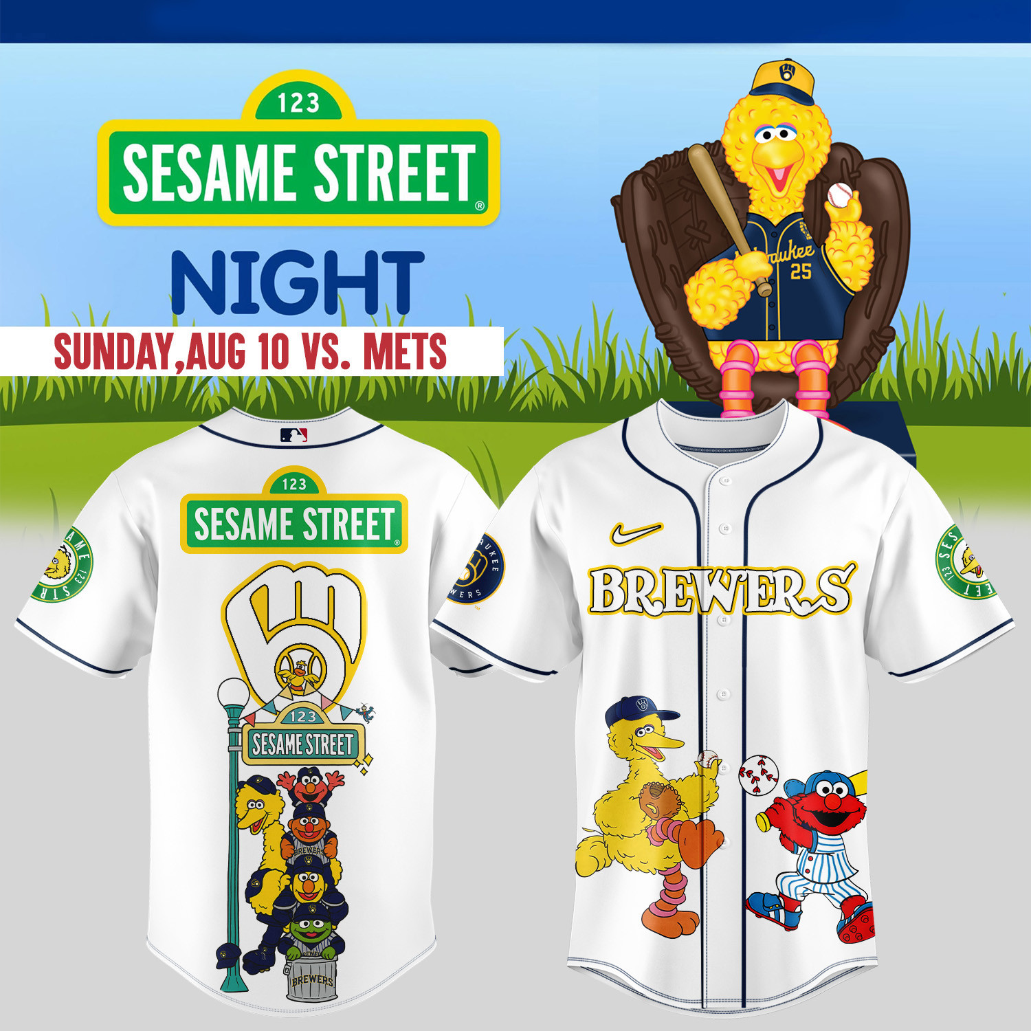 Milwaukee Brewers Sesame Street Night Jersey Great Gift for Fans